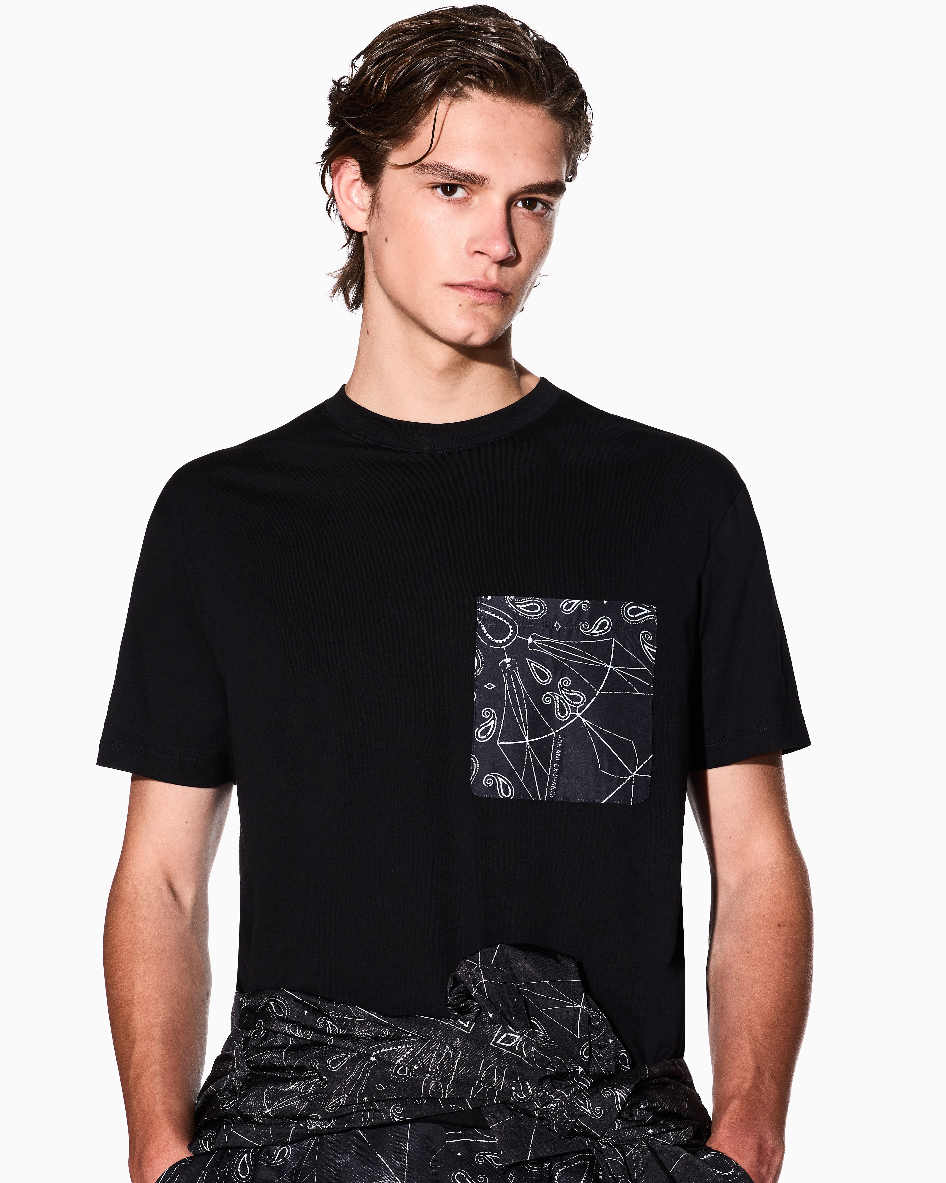 Armani Exchange - Regular fit T-shirt with patterned pocket, Man, Black, Size: