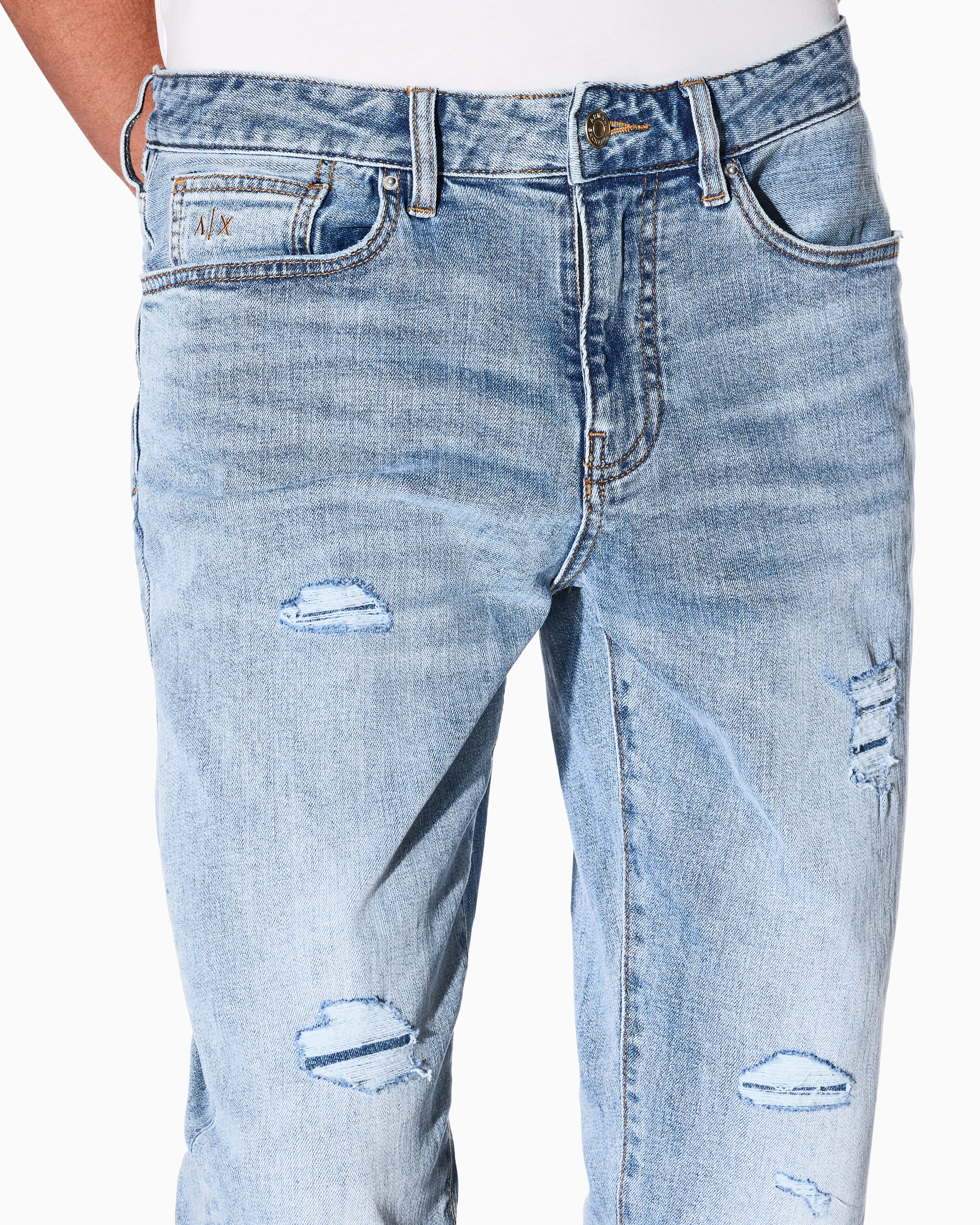 Armani Exchange - J14 skinny fit jeans stone washed cotton denim, Man, Blue, Size: