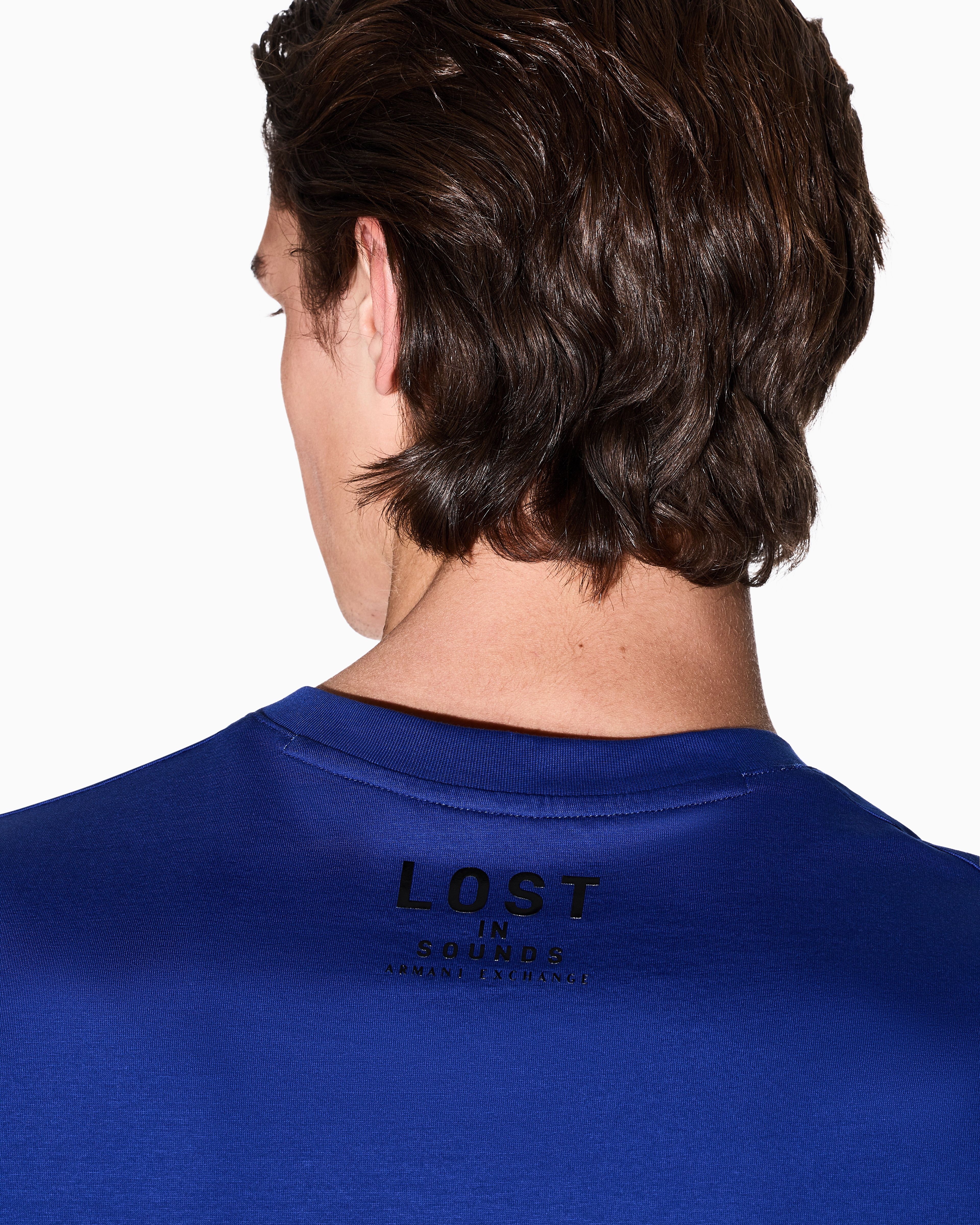 Armani Exchange - Slim fit T-shirt with V-neck, Man, Blue, Size: