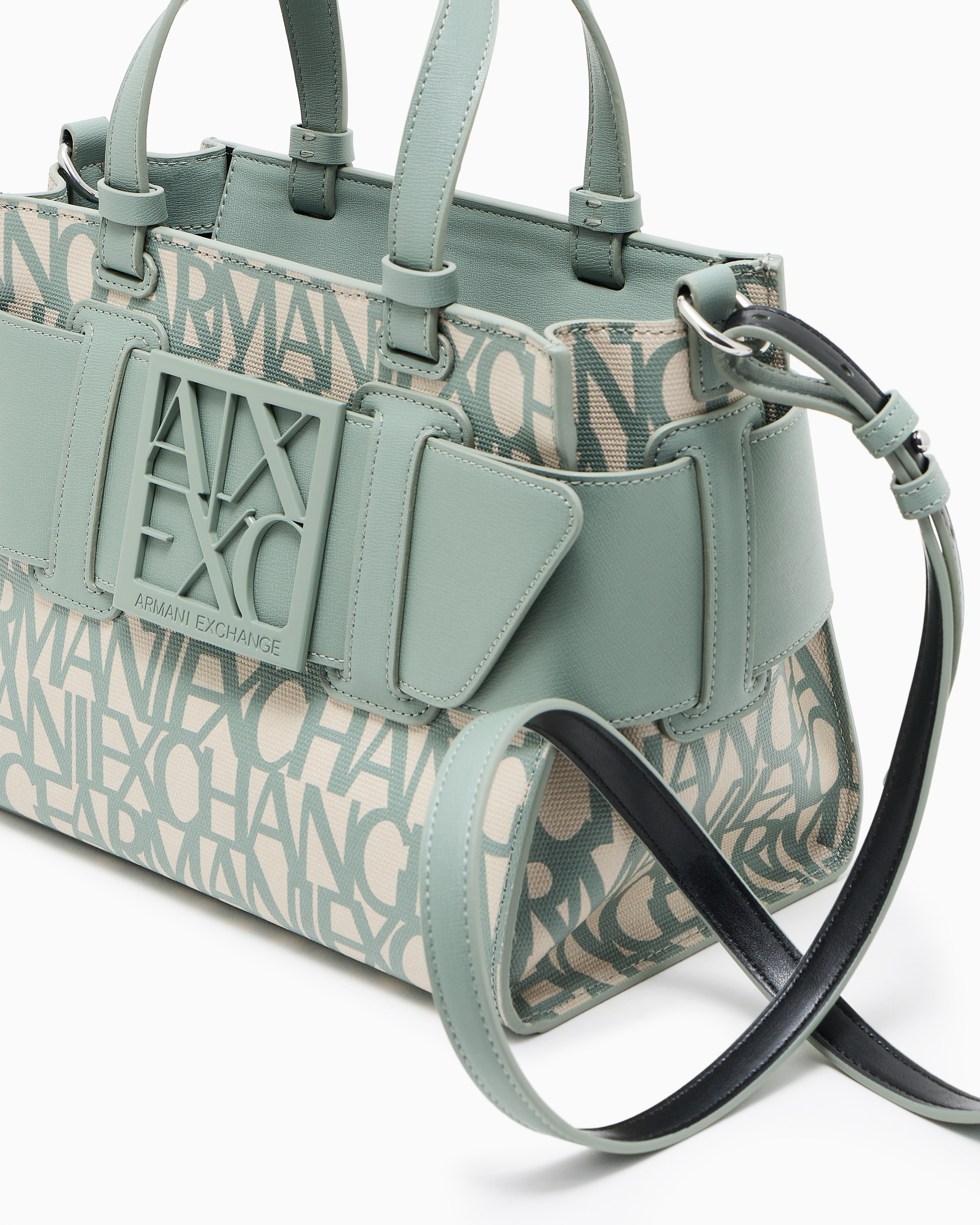 Armani Exchange Medium Tote Bag With Contrasting Detail In Green