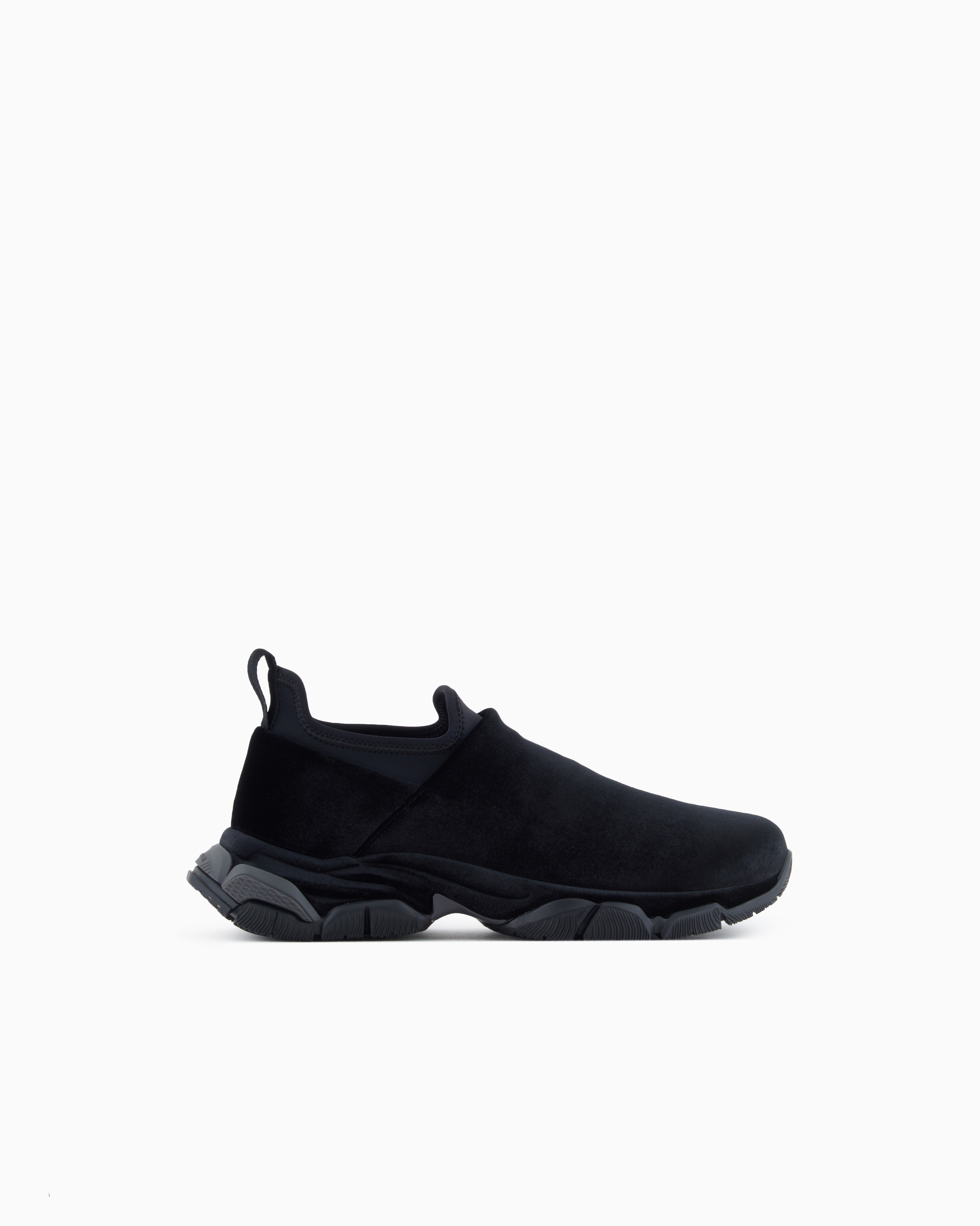 Giorgio Armani Slip-on Sneakers In Velvet And Scuba Fabric In Black