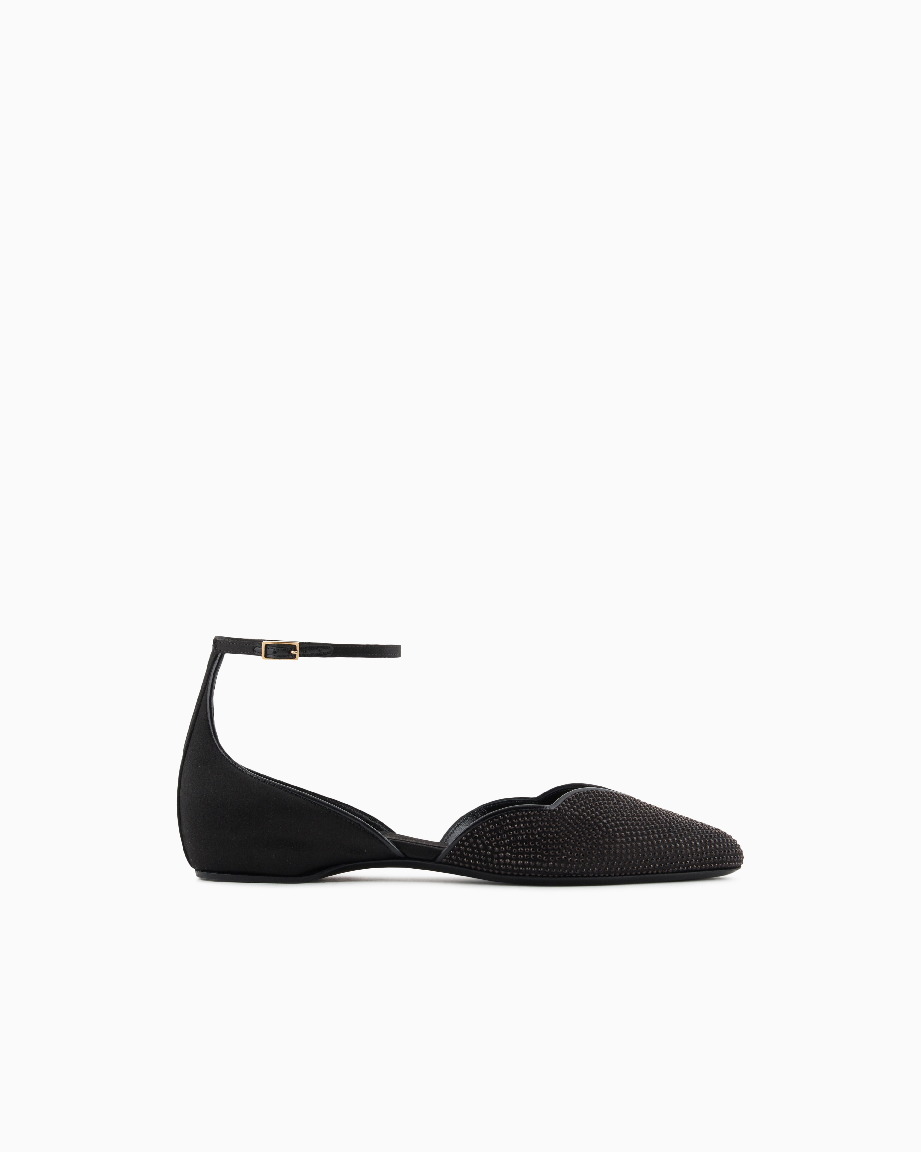 Giorgio Armani Satin And Rhinestone Ballerinas With A Strap In Black