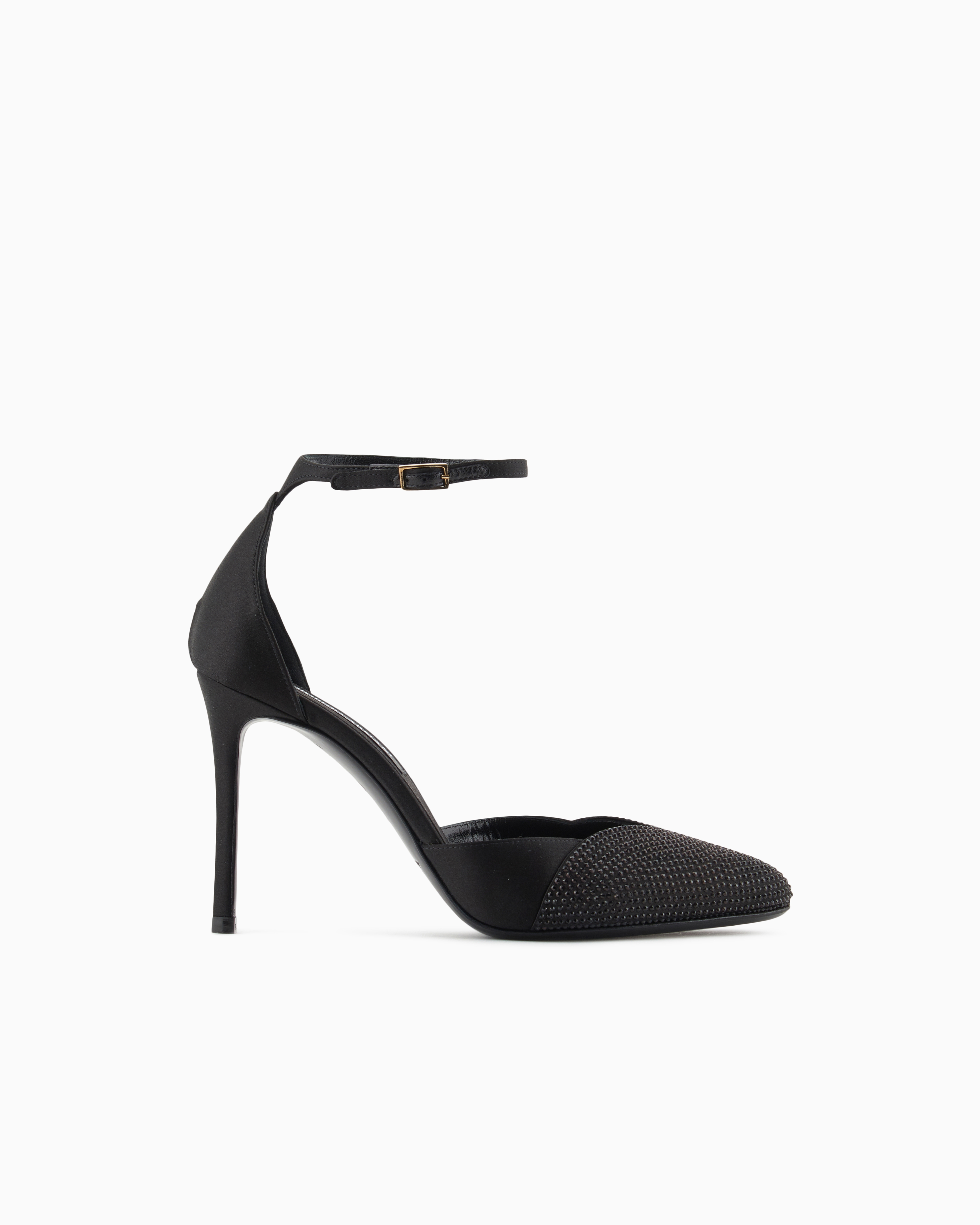 Giorgio Armani Satin And Rhinestone Ankle-strap Pumps In Black