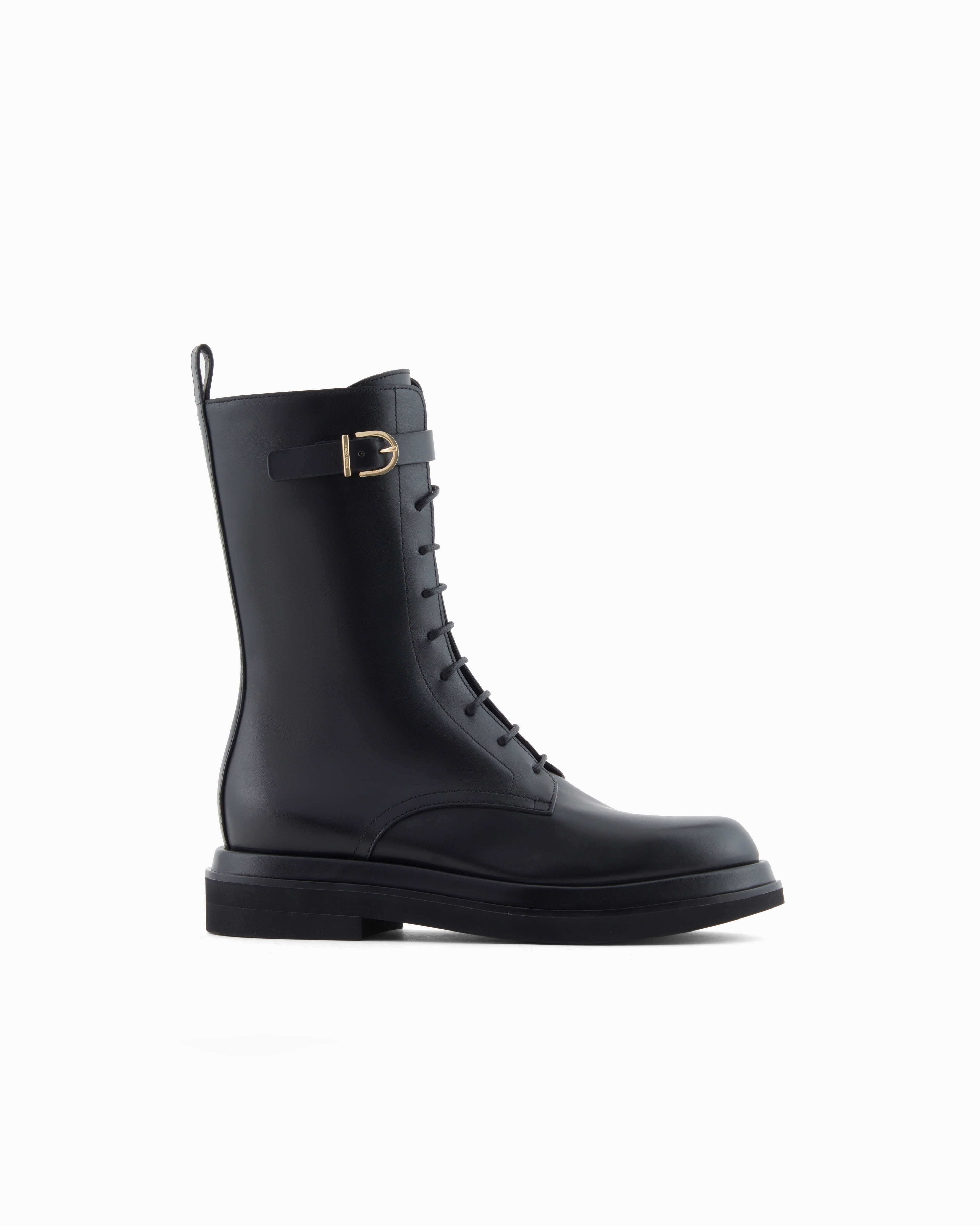 Giorgio Armani Smooth Leather Combat Boots In Black