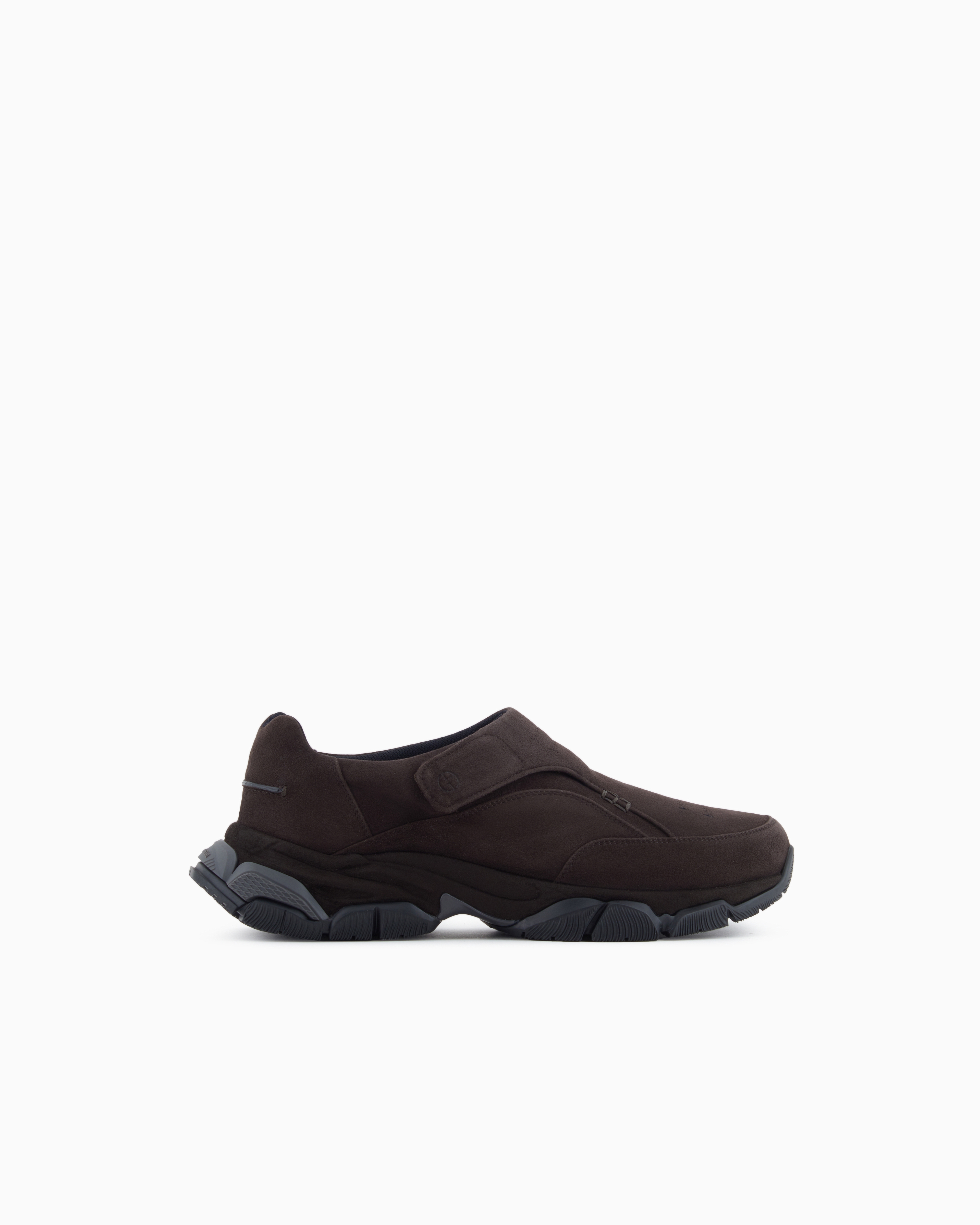 Giorgio Armani Monkstrap Sneakers In Suede In Brown