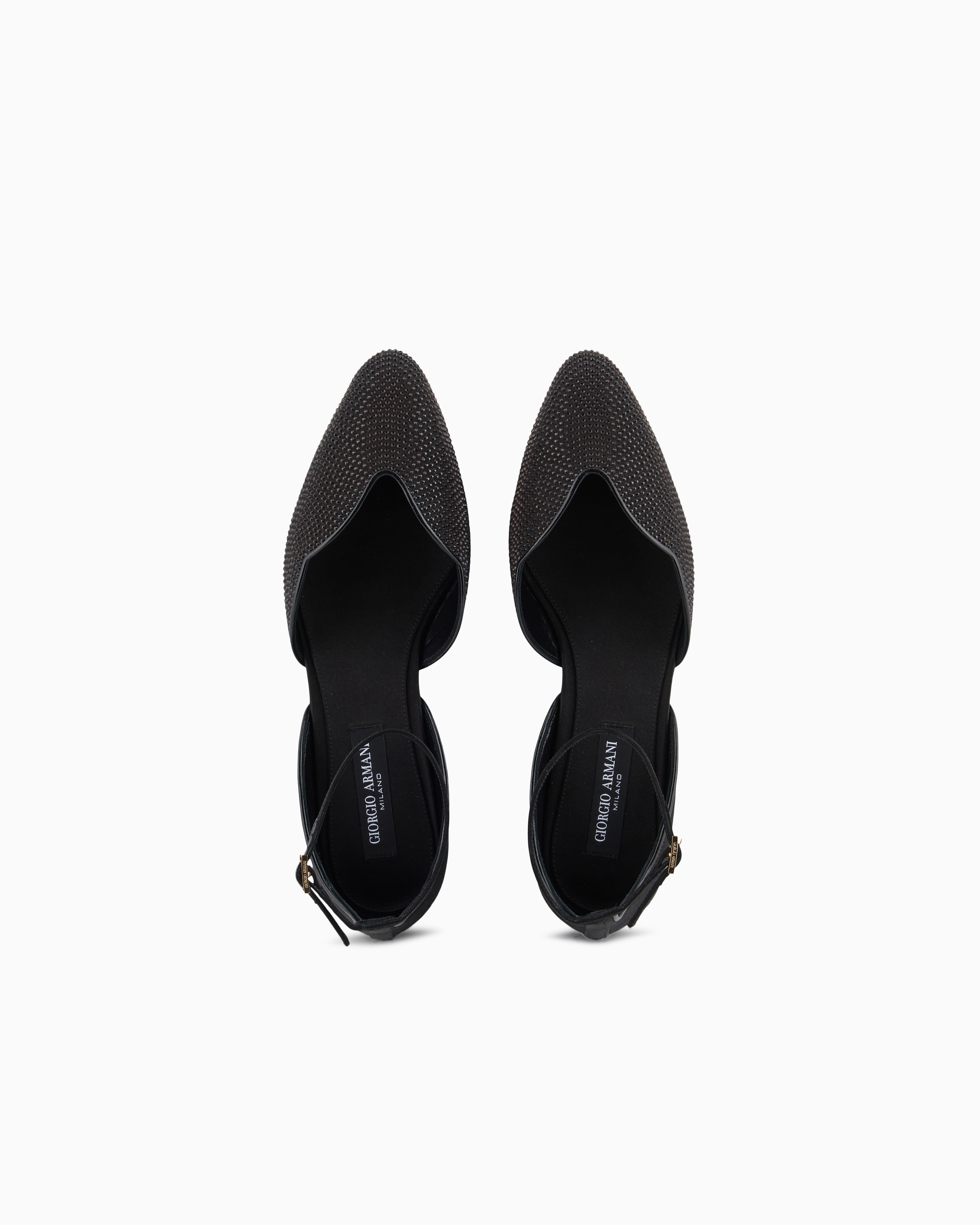 Giorgio Armani Satin And Rhinestone Ballerinas With A Strap In Black