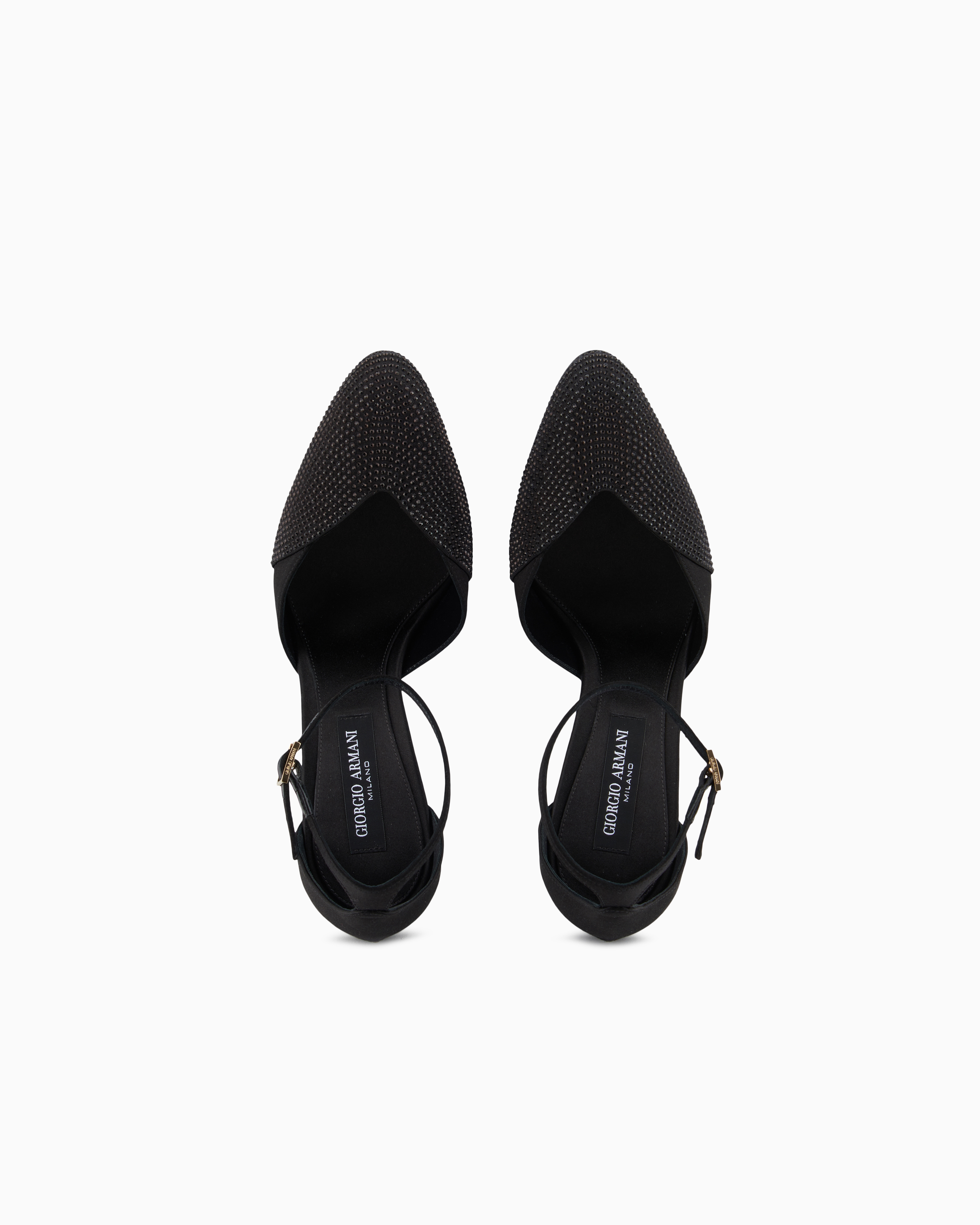 Giorgio Armani Satin And Rhinestone Ankle-strap Pumps In Black