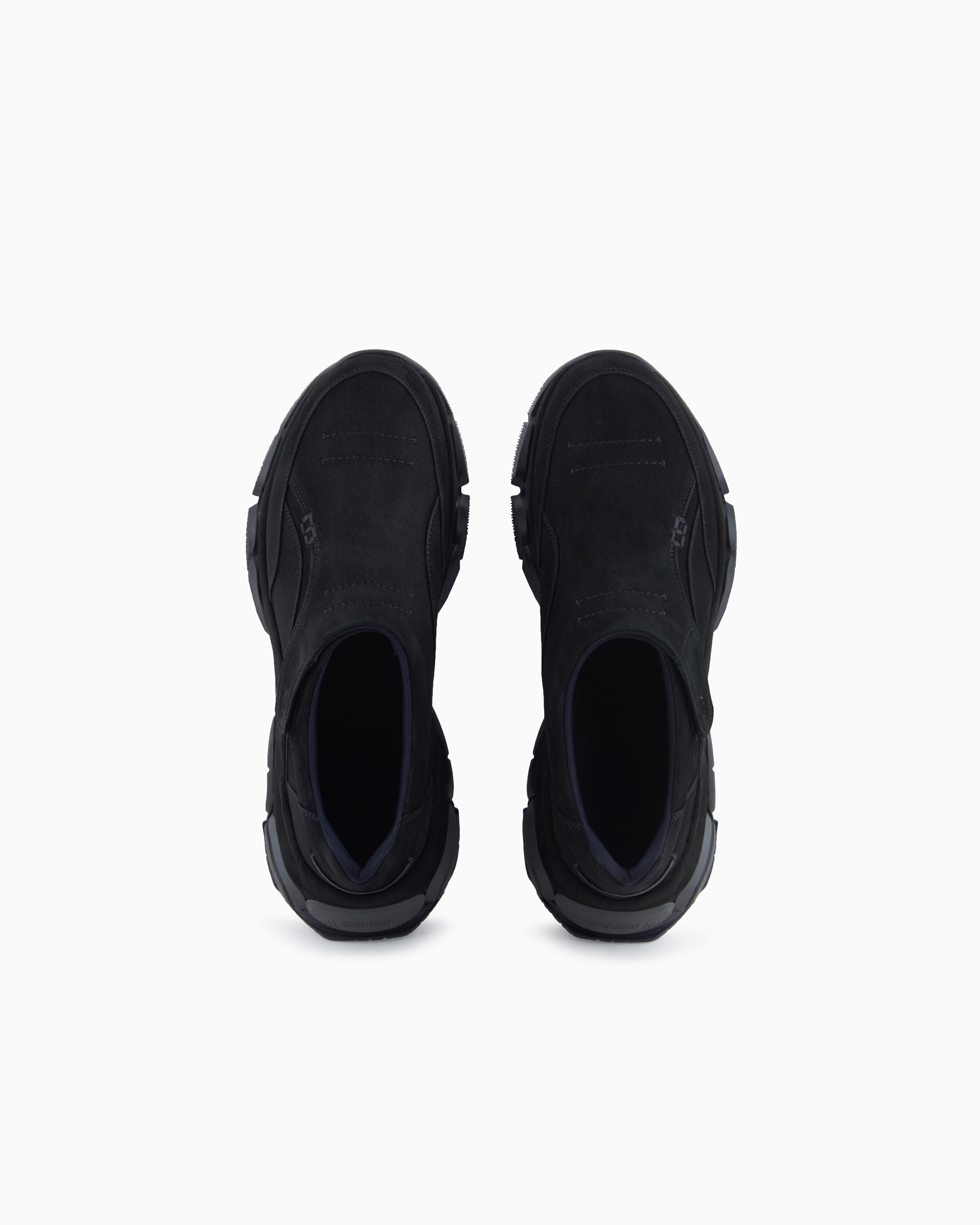 Giorgio Armani Monkstrap Sneakers In Suede In Black