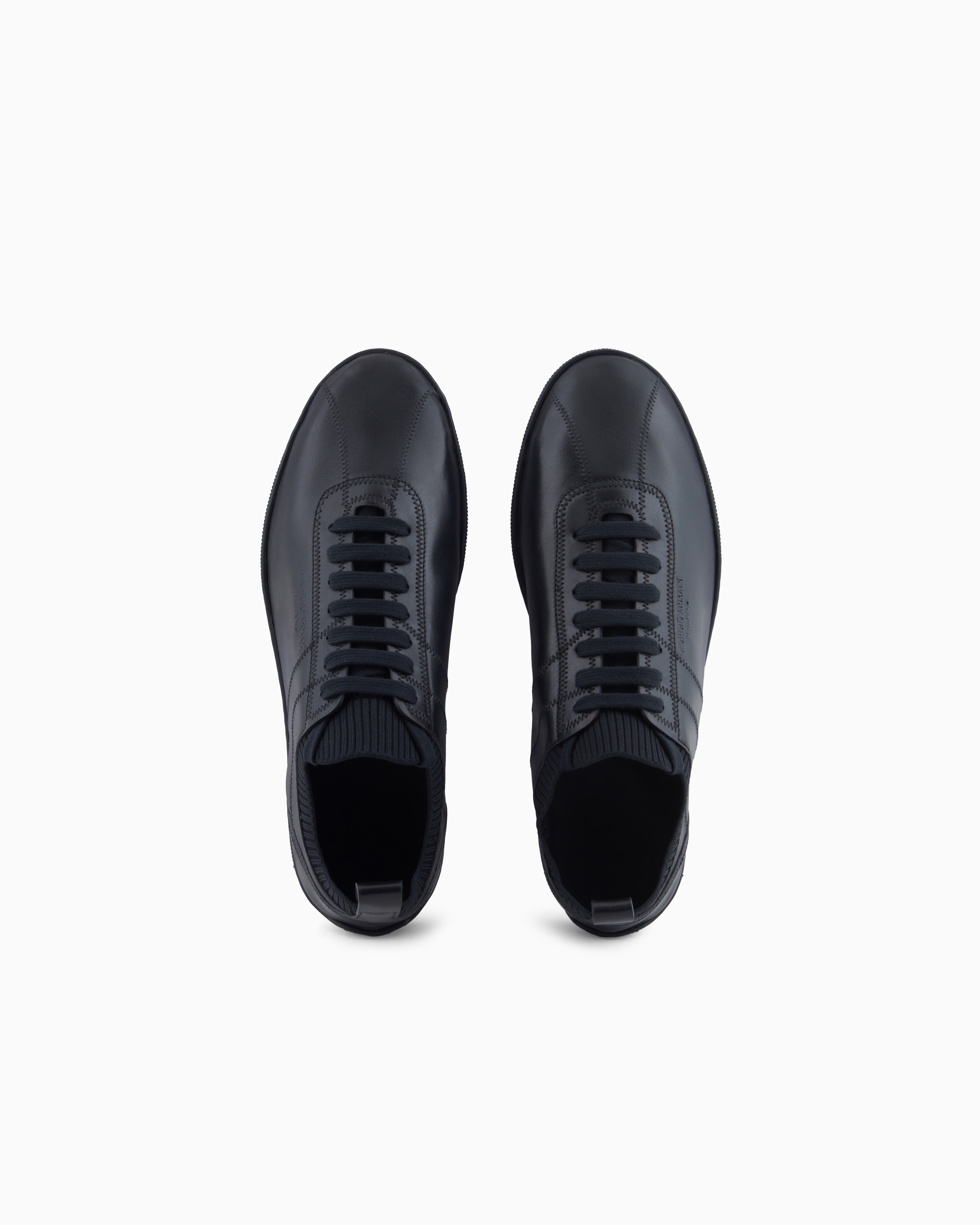 Giorgio Armani Sneakers En Cuir D'agneau Et Maille In Black