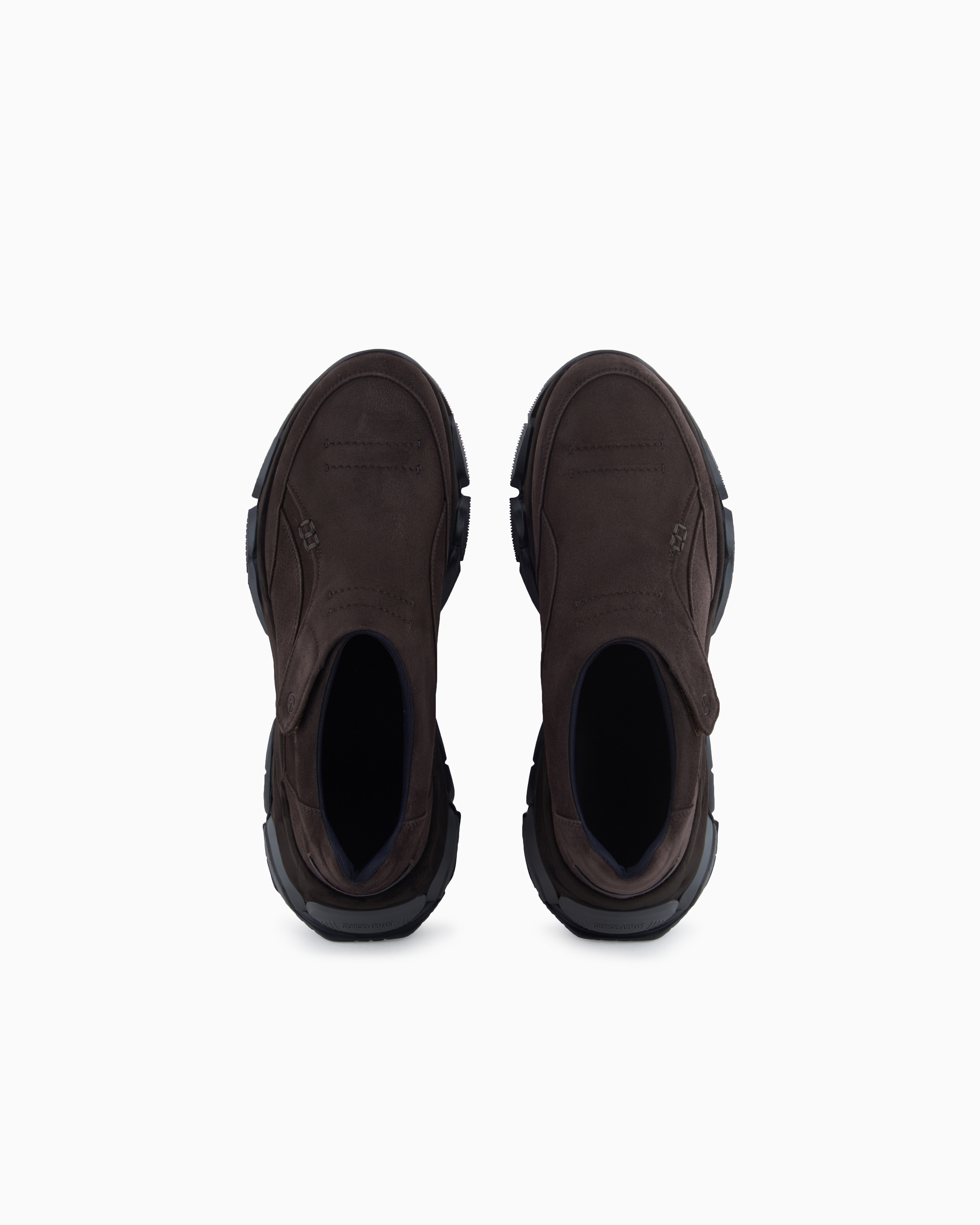 Giorgio Armani Monkstrap Sneakers In Suede In Brown