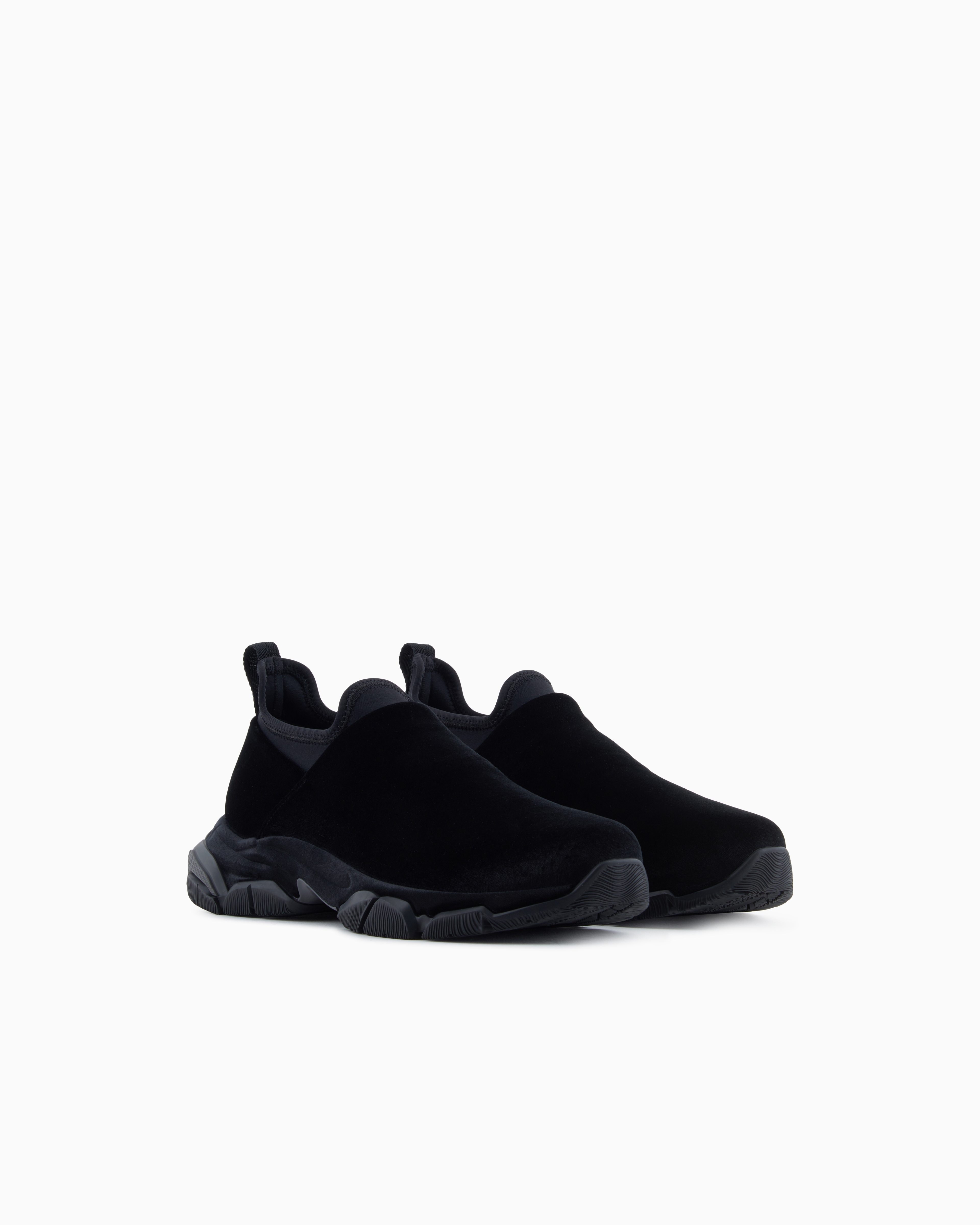 Giorgio Armani Slip-on Sneakers In Velvet And Scuba Fabric In Black