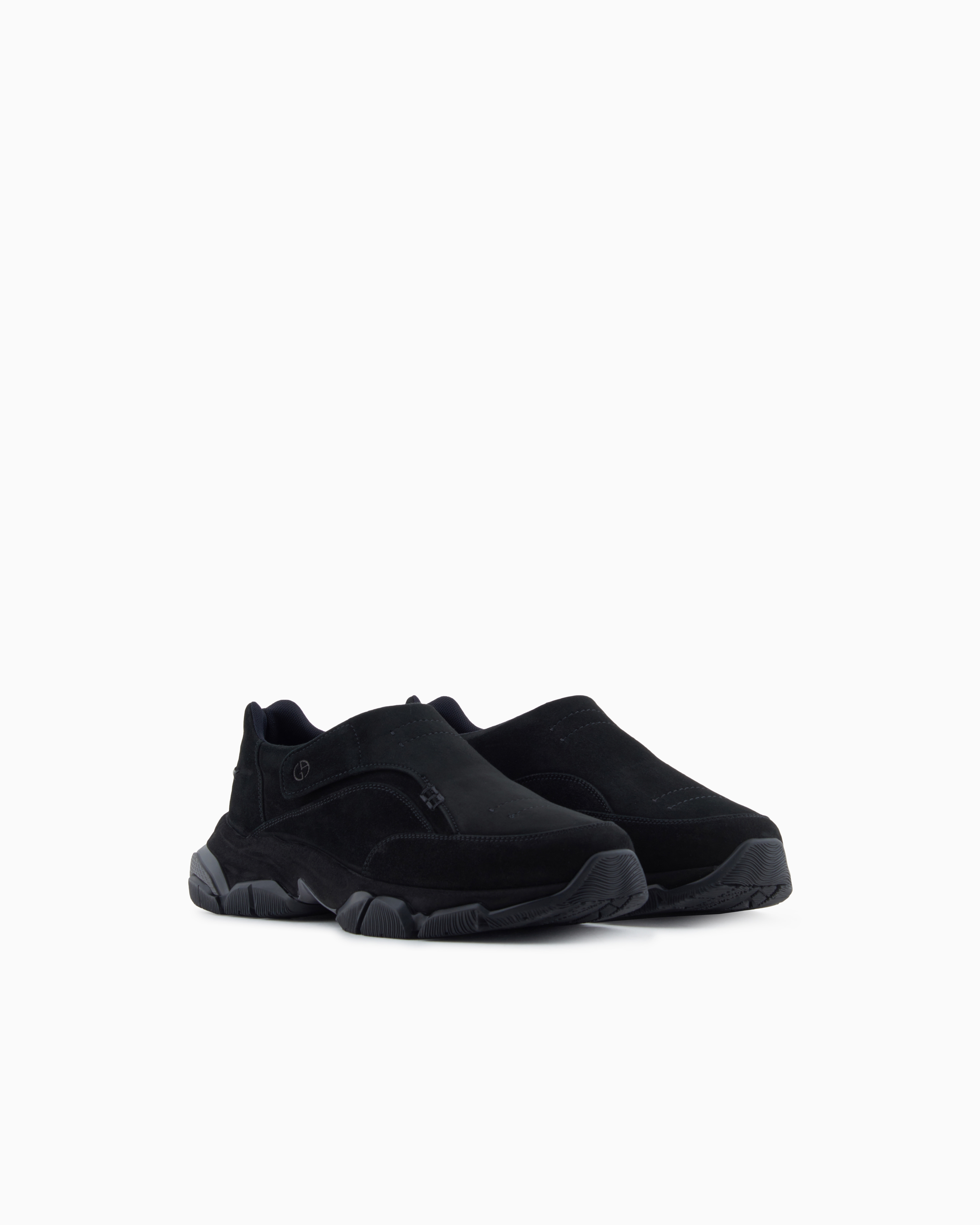 Giorgio Armani Monkstrap Sneakers In Suede In Black