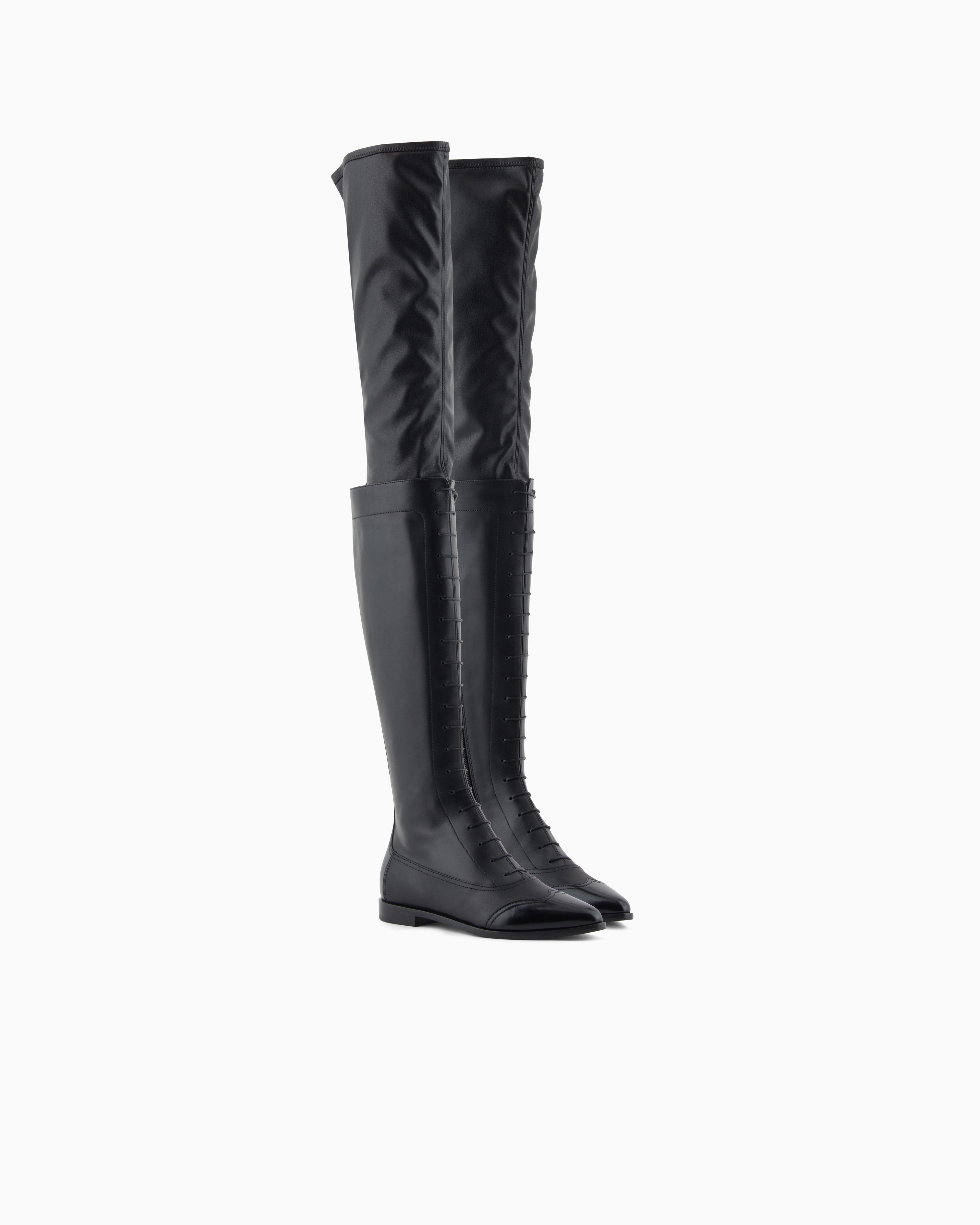 Giorgio Armani Smooth Leather Lace-up Boots In Black