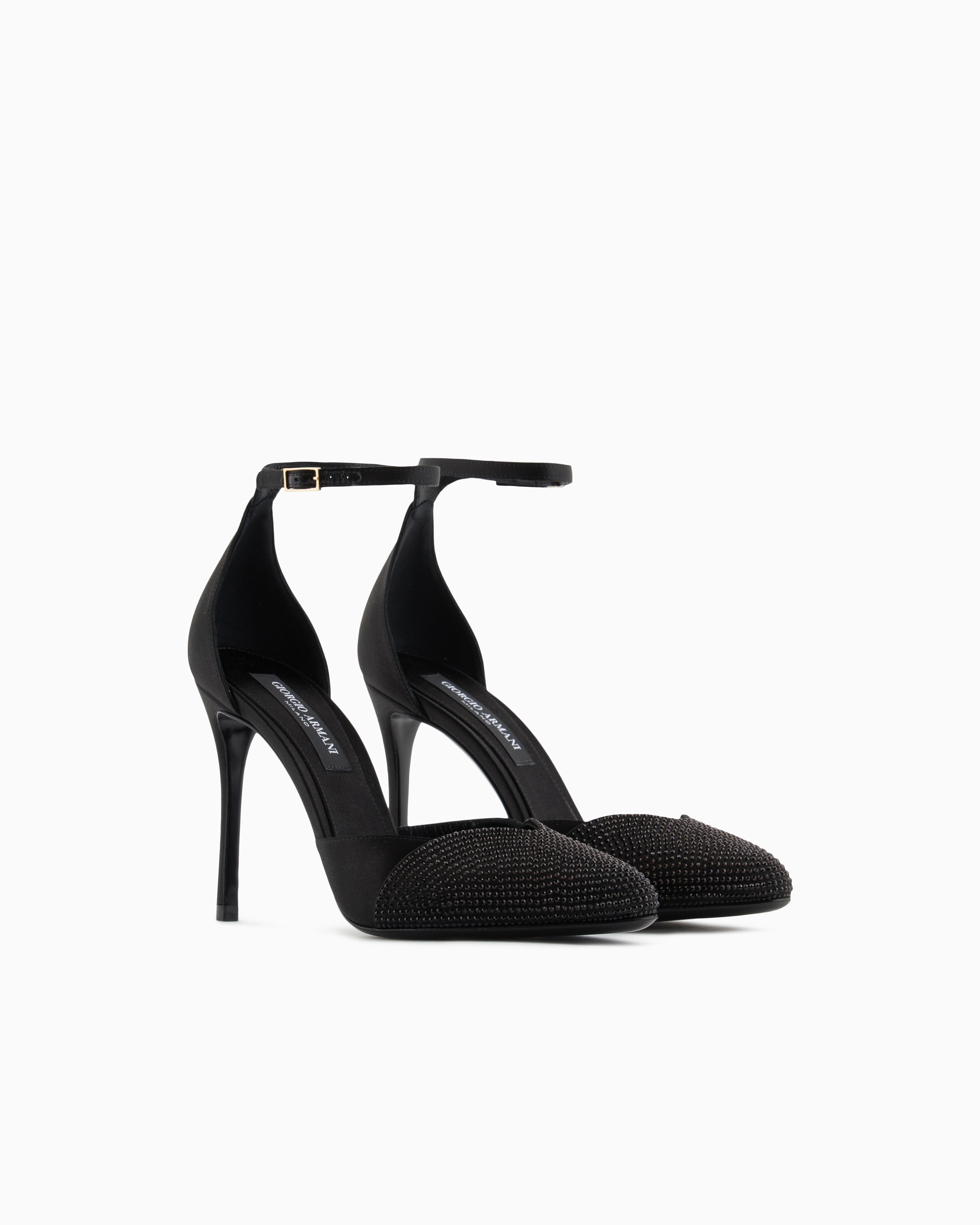 Giorgio Armani Satin And Rhinestone Ankle-strap Pumps In Black