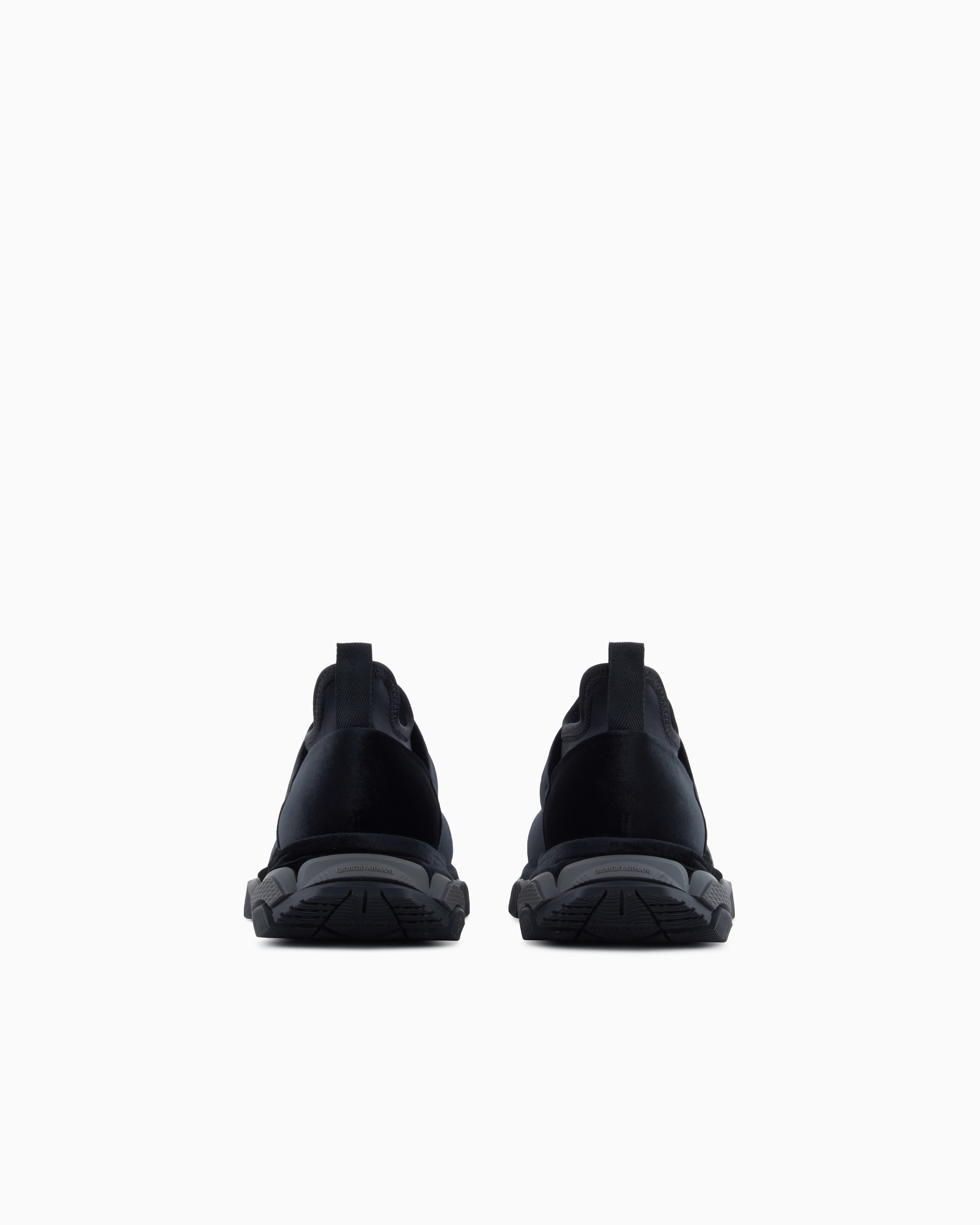 Giorgio Armani Slip-on Sneakers In Velvet And Scuba Fabric In Black