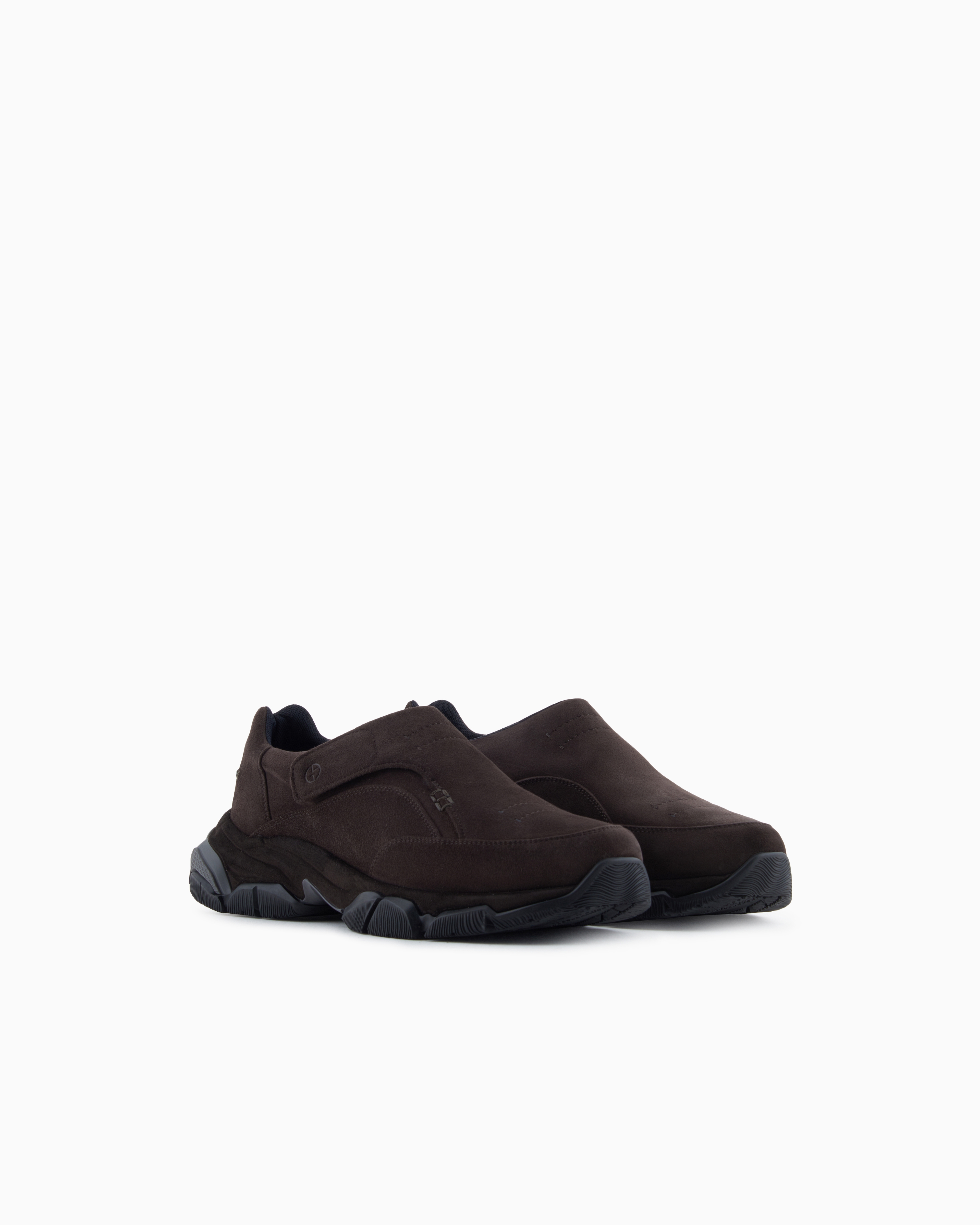Giorgio Armani Monkstrap Sneakers In Suede In Brown