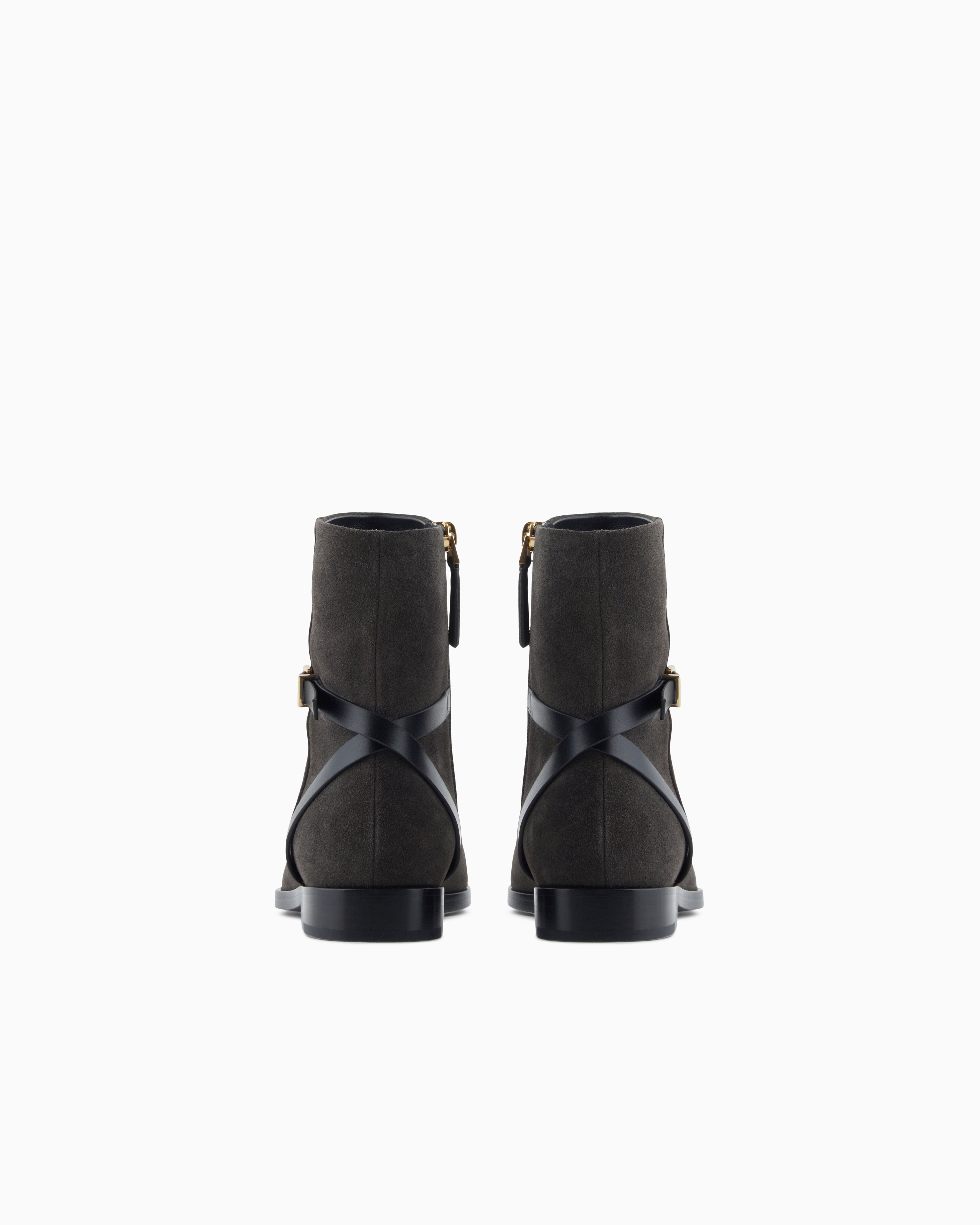Giorgio Armani Suede And Calfskin Ankle Boots In Black