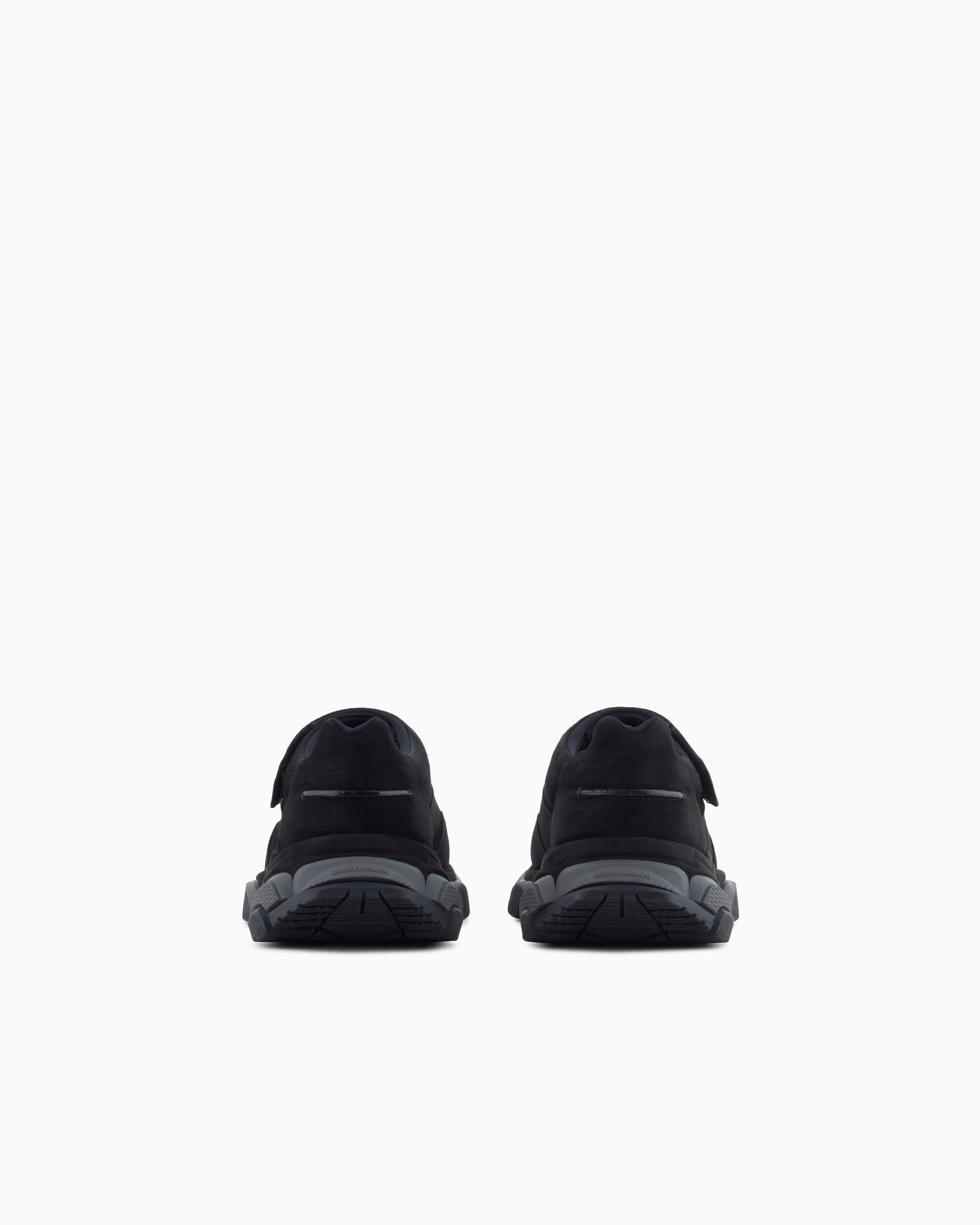 Giorgio Armani Monkstrap Sneakers In Suede In Black
