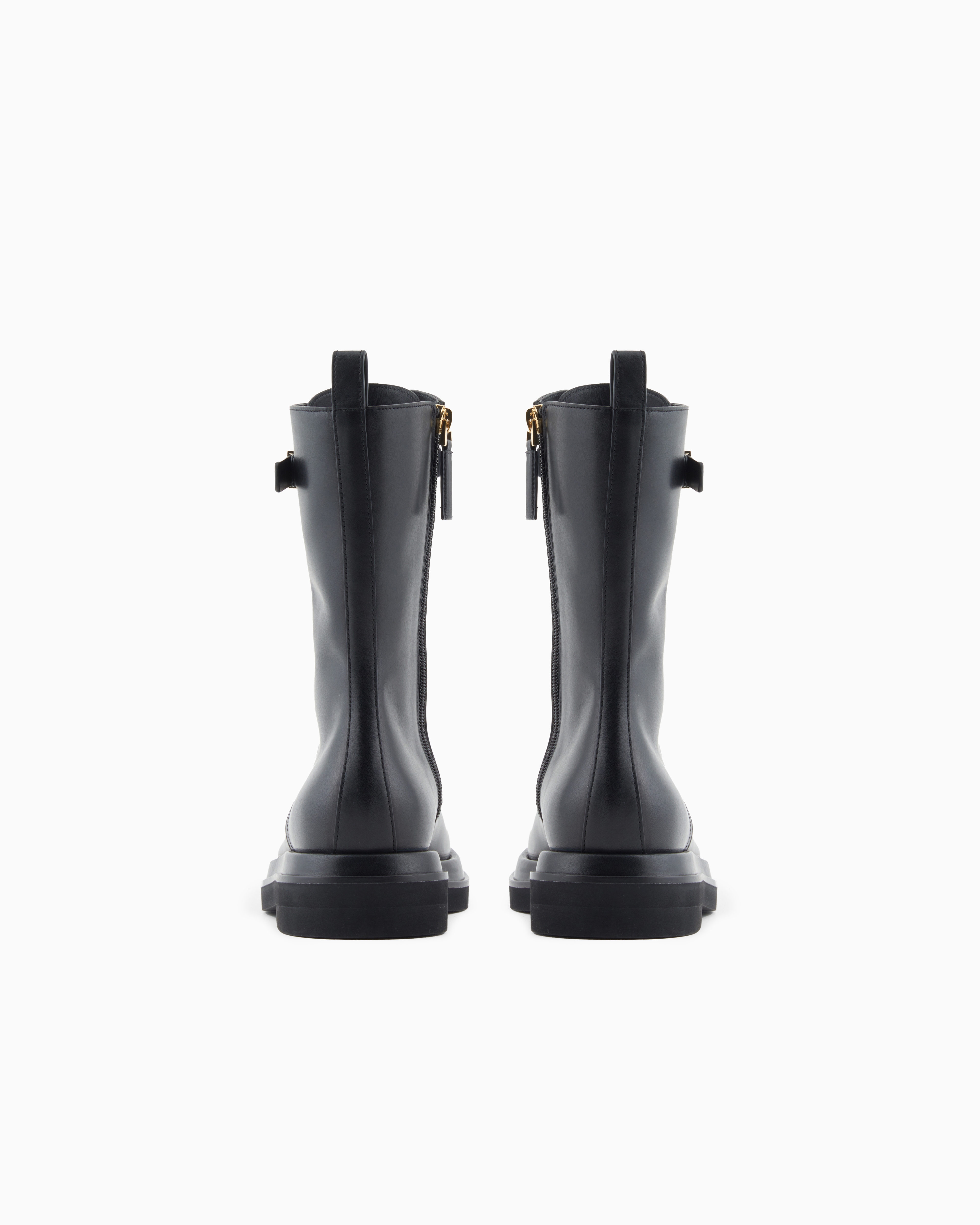 Giorgio Armani Smooth Leather Combat Boots In Black