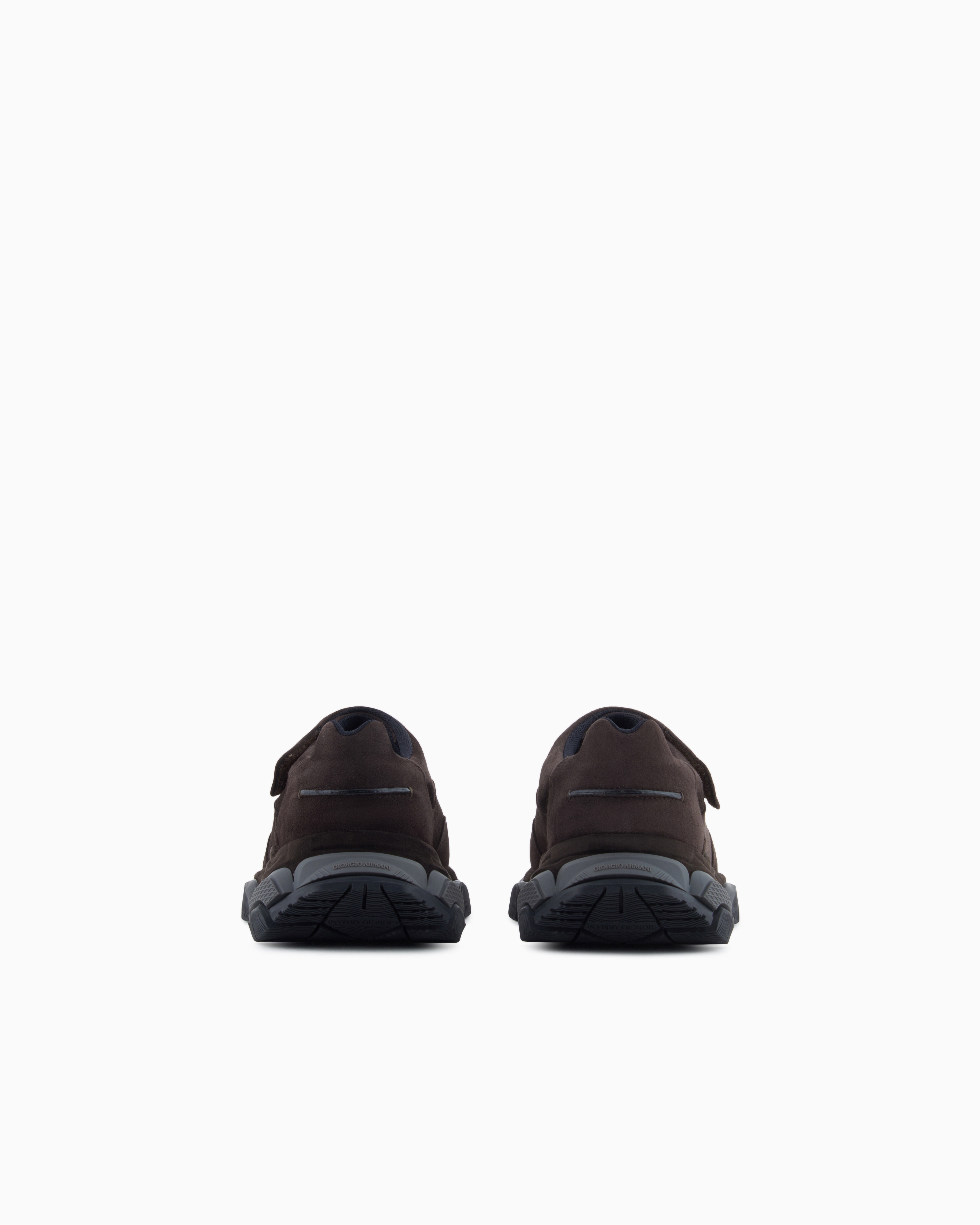 Giorgio Armani Monkstrap Sneakers In Suede In Brown