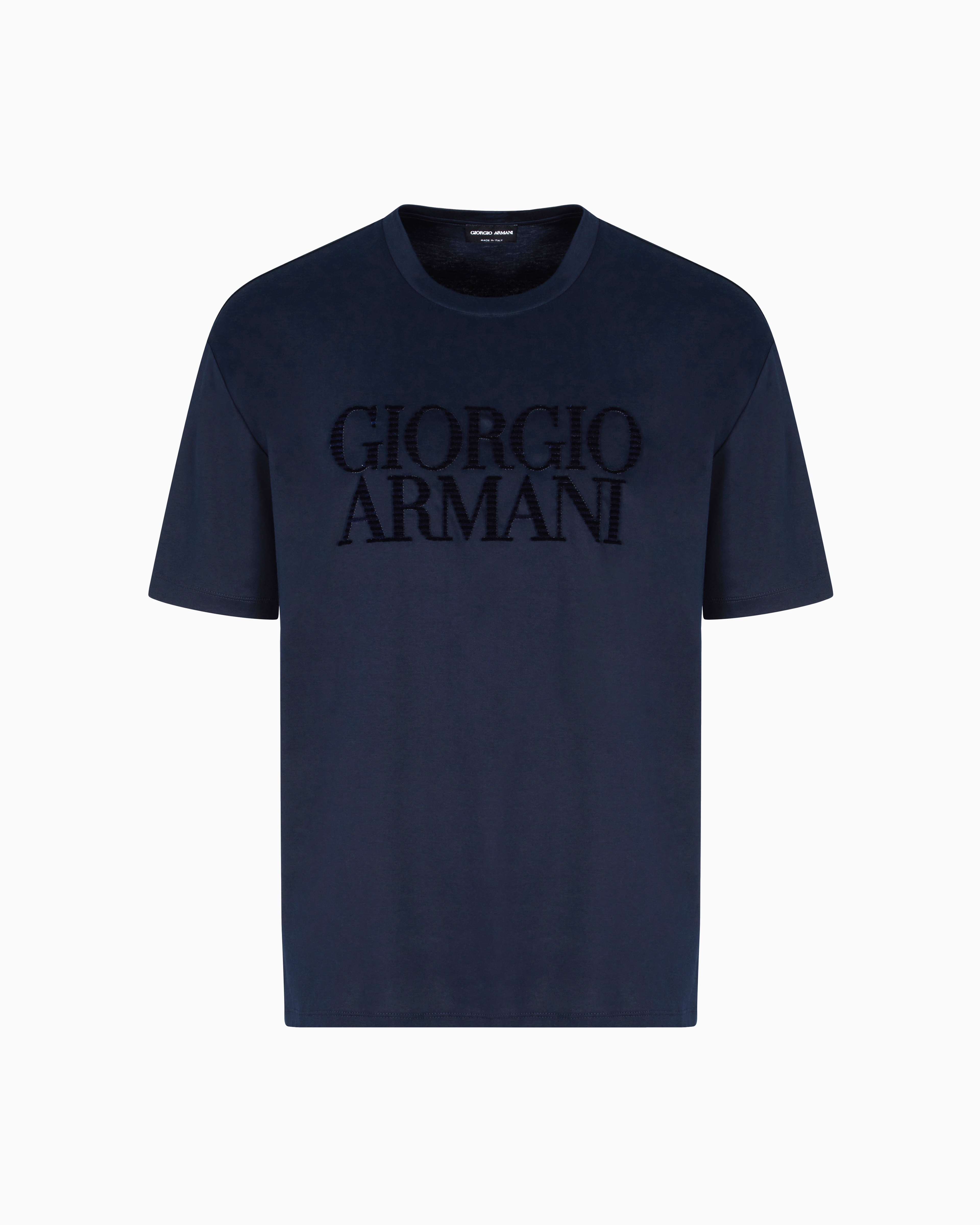 Giorgio Armani Flocked-logo Cotton T-shirt In Blue