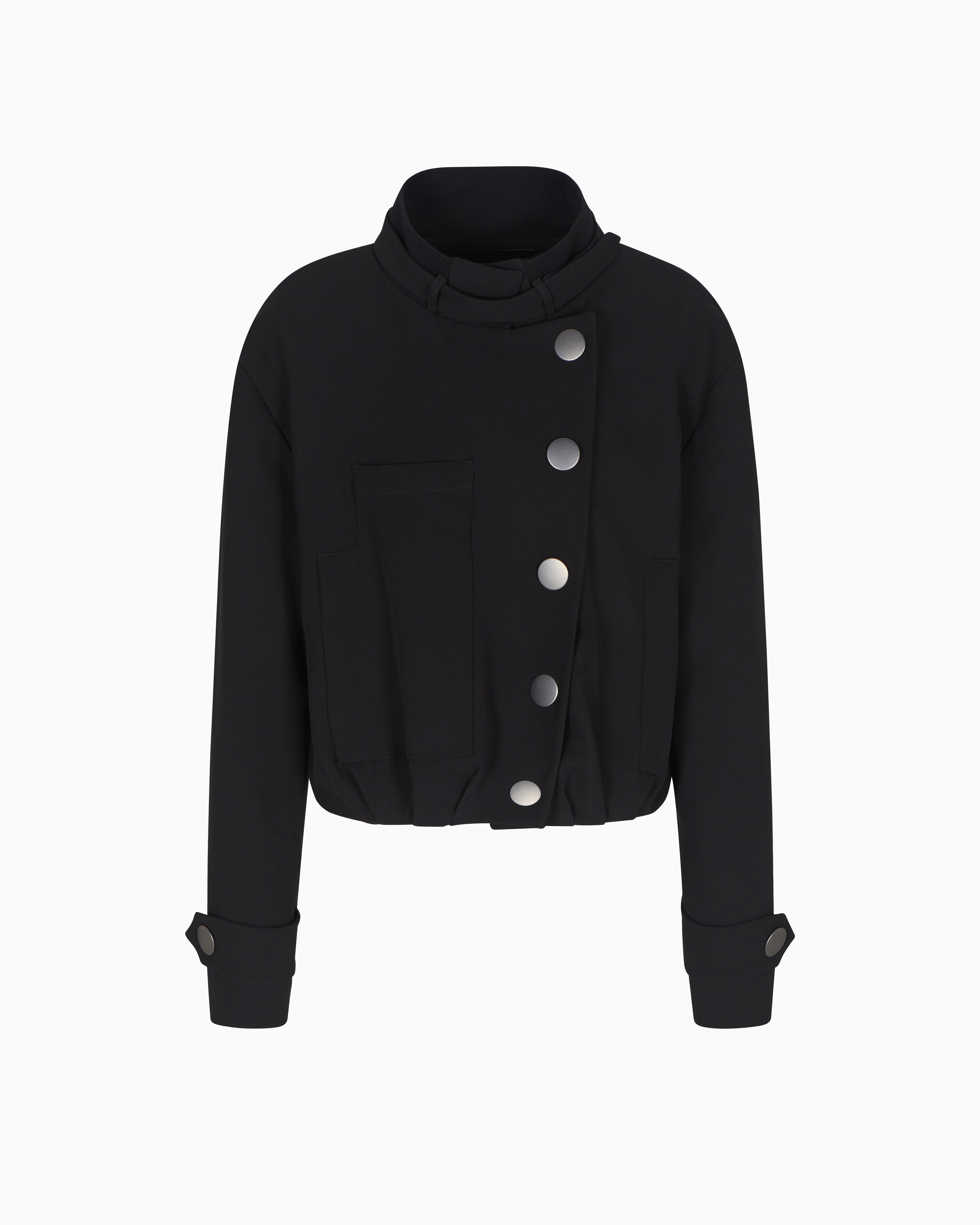Giorgio Armani Short Pea Coat In Silk Crêpe Cady In Black