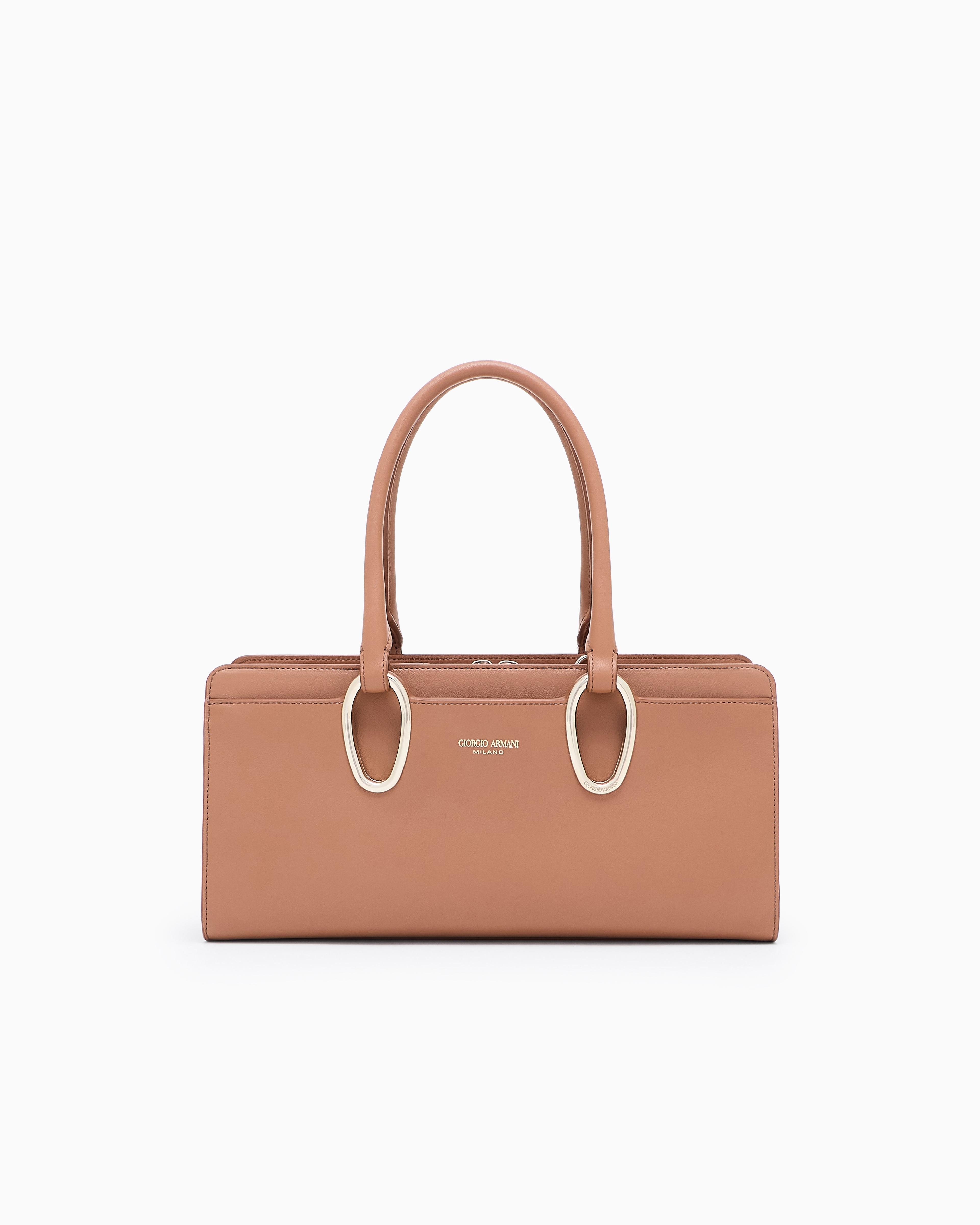 Giorgio Armani Leather Bauletto Bag In Brown