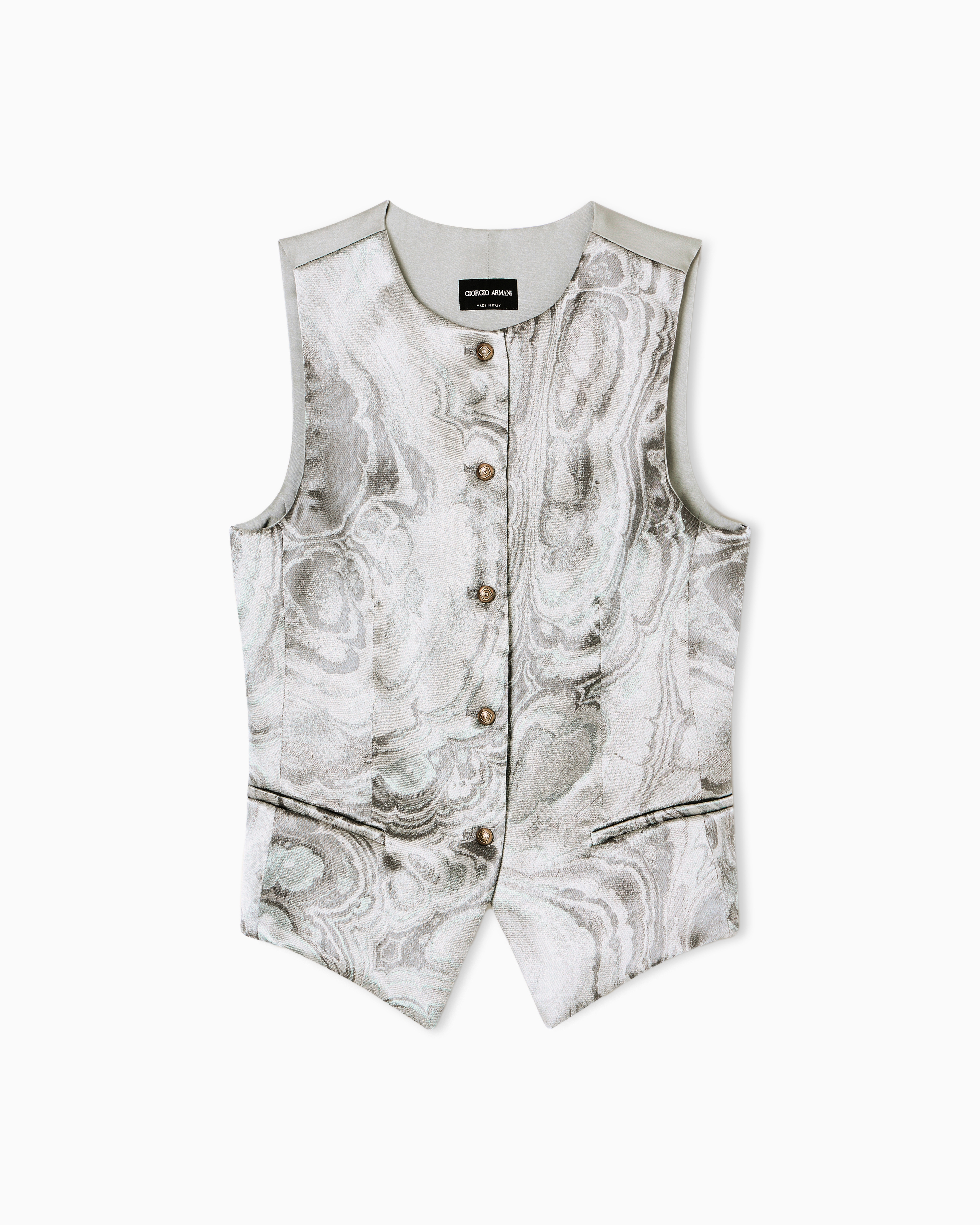 Giorgio Armani Single-breasted Jacquard Waistcoat In Gray