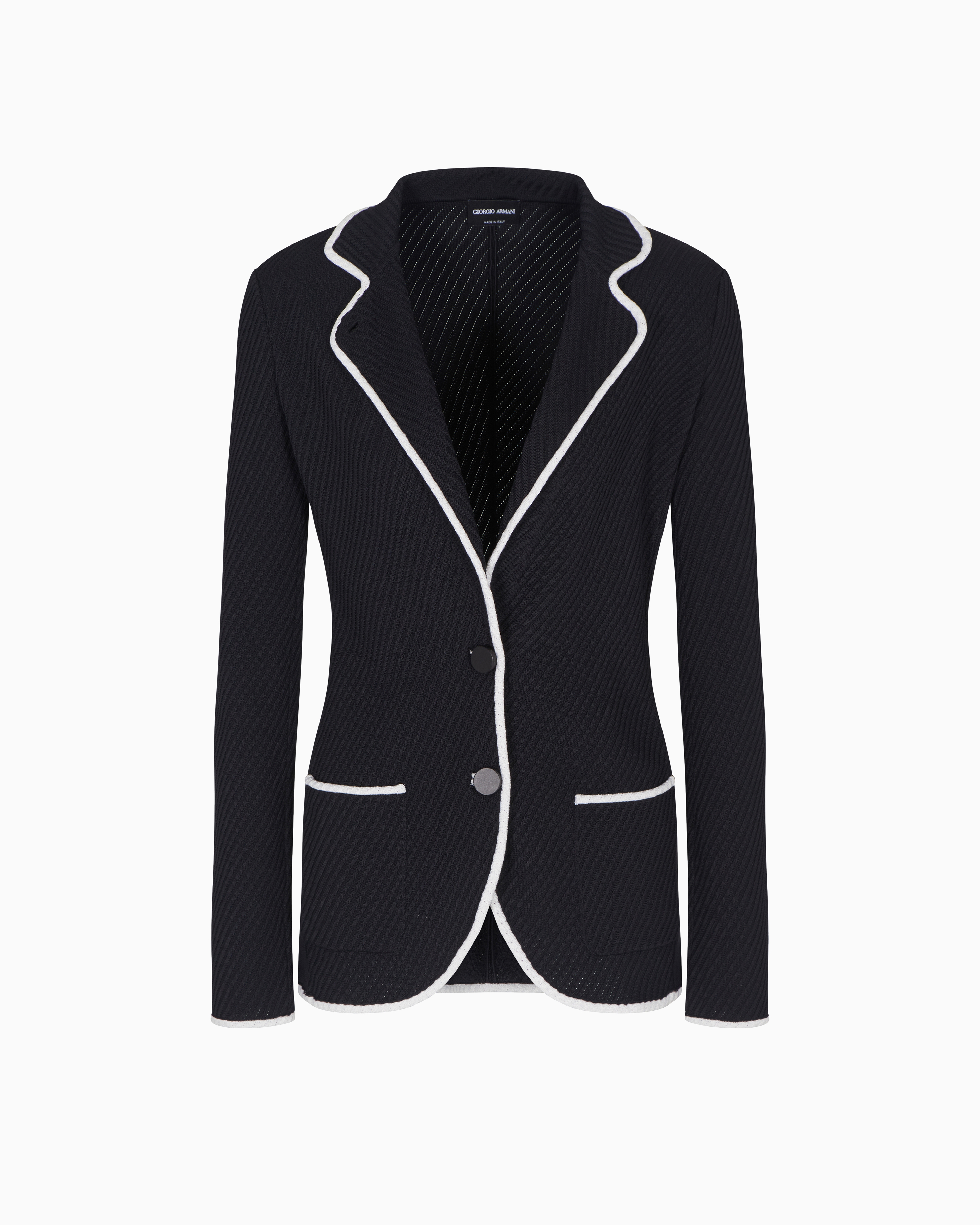 Giorgio Armani Silk Pointelle Knit Single-breasted Jacket In Black