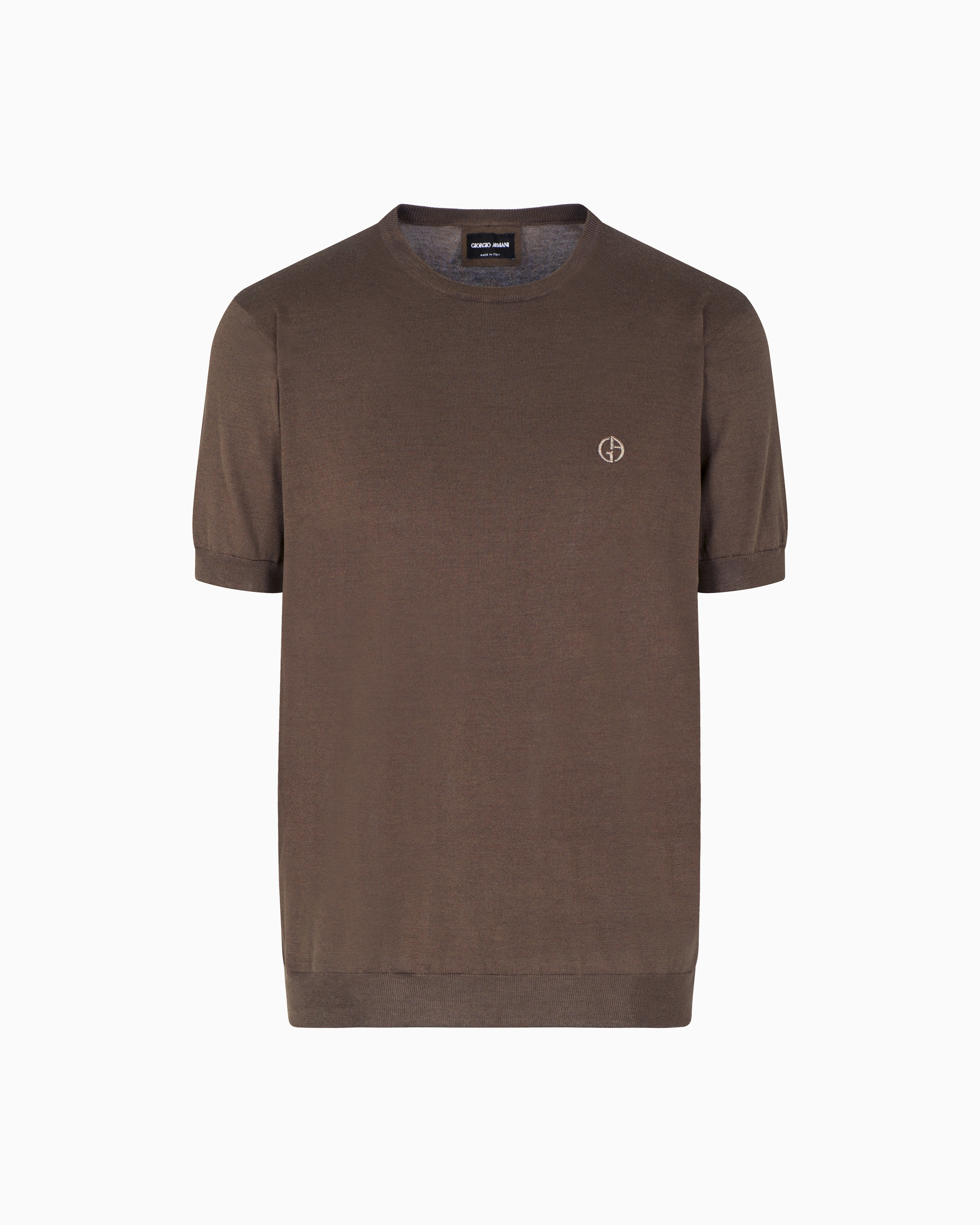Giorgio Armani Pull À Manches Courtes En Coton Et Soie In Brown