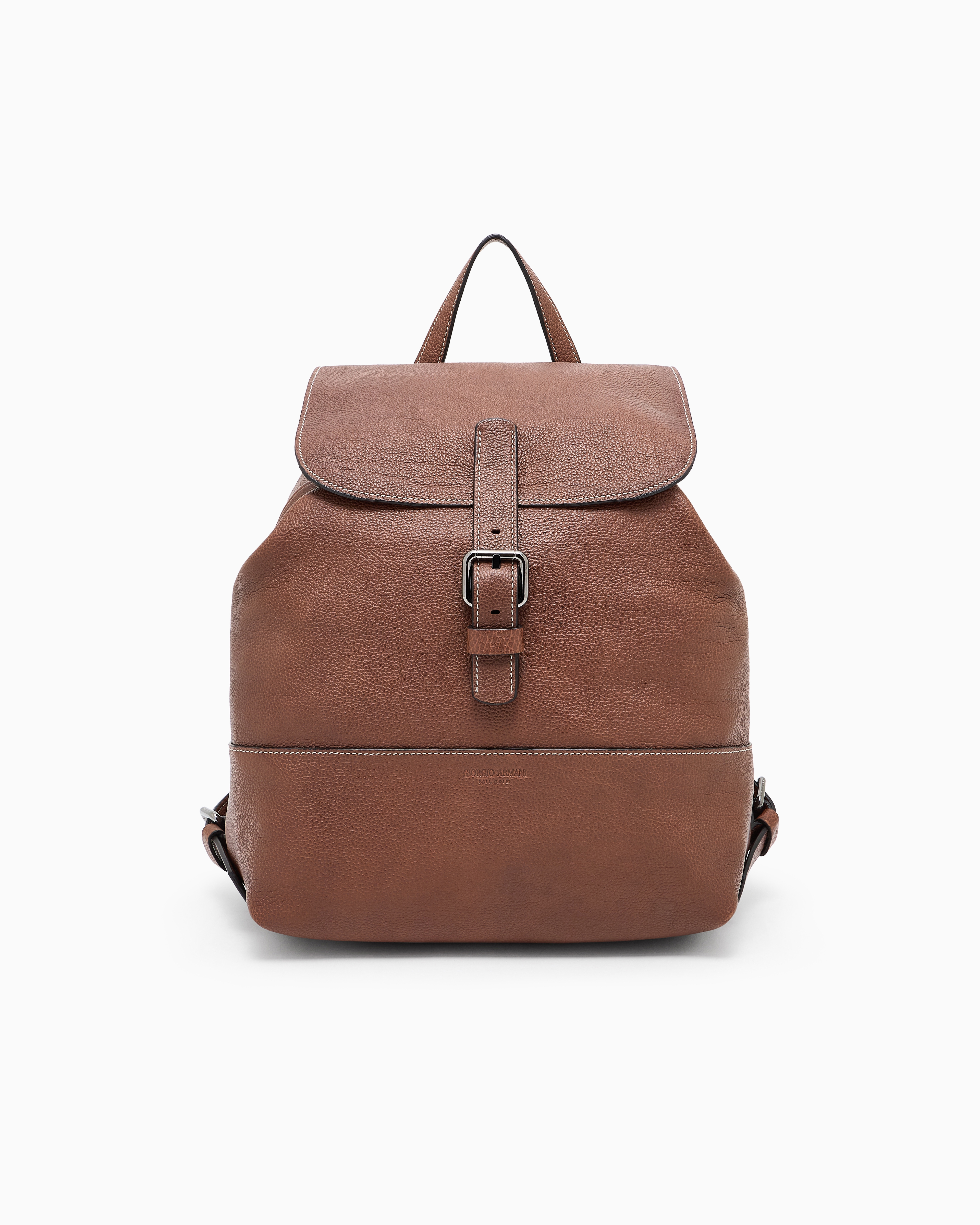 Giorgio Armani Pebbled Leather Backpack In Brown