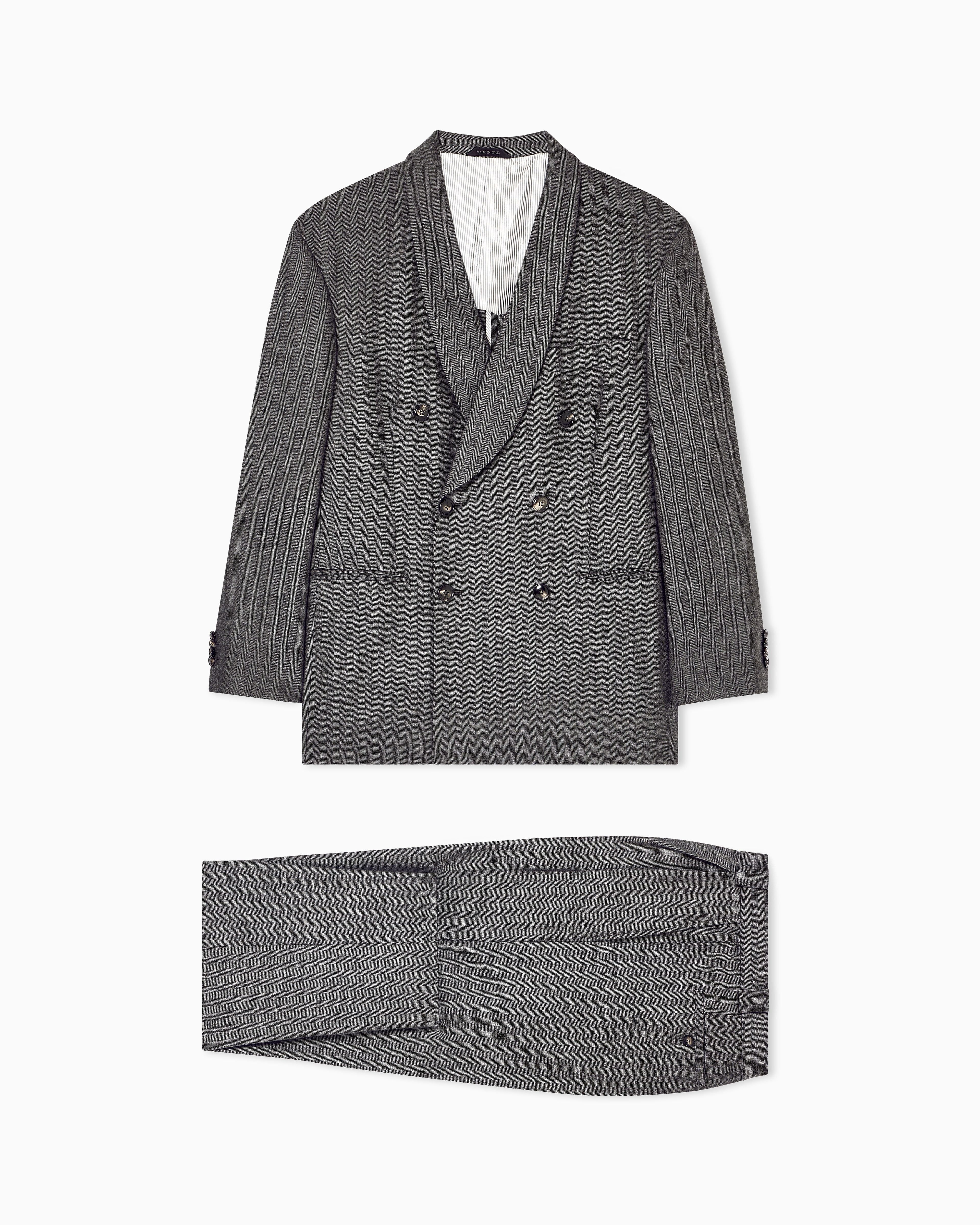 Giorgio Armani Heritage Line Double-breasted Suit In Chevron Virgin Wool And Cashmere In Gray