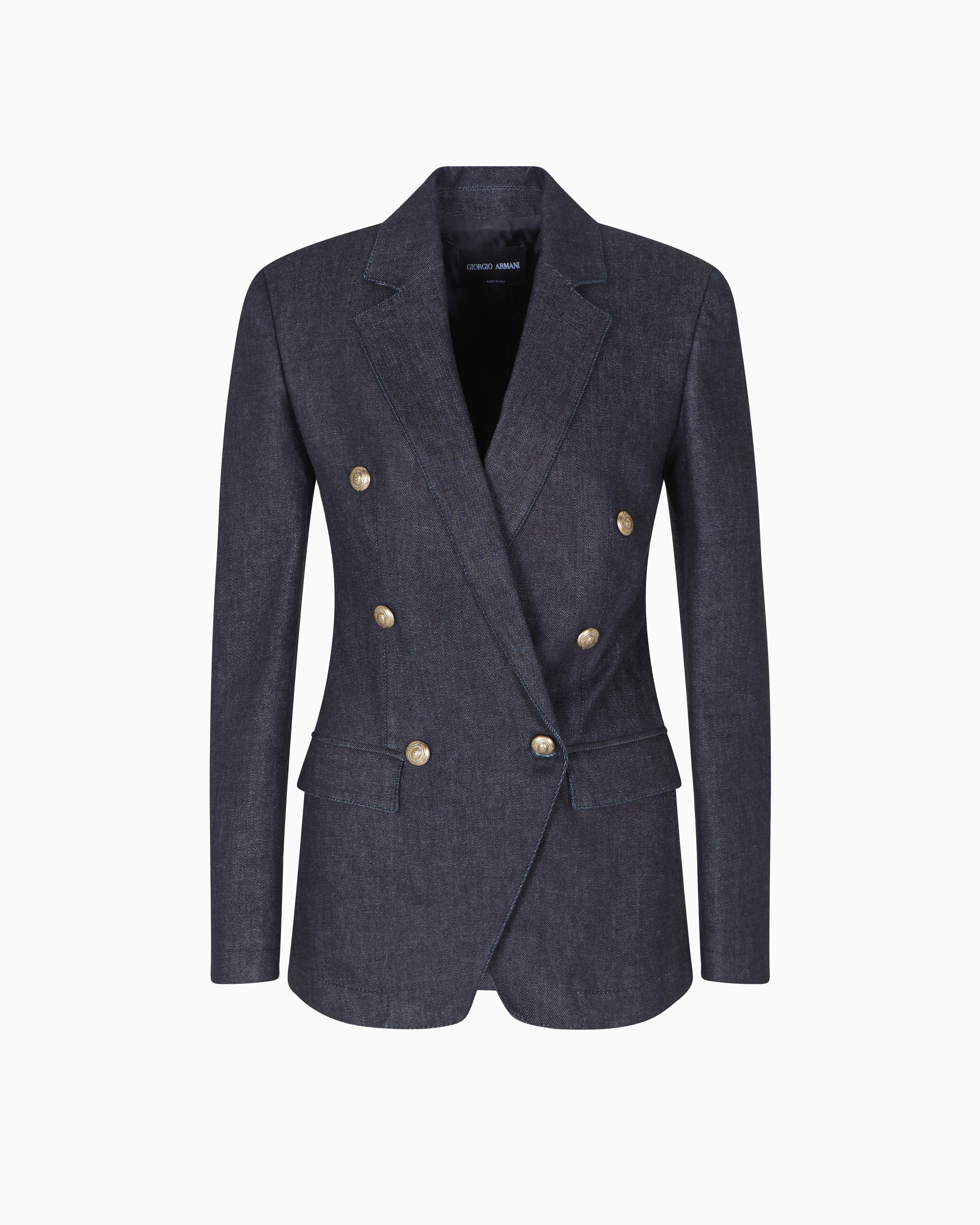 Giorgio Armani Denim Collection Double-breasted Jacket In Stretch Denim In Blue
