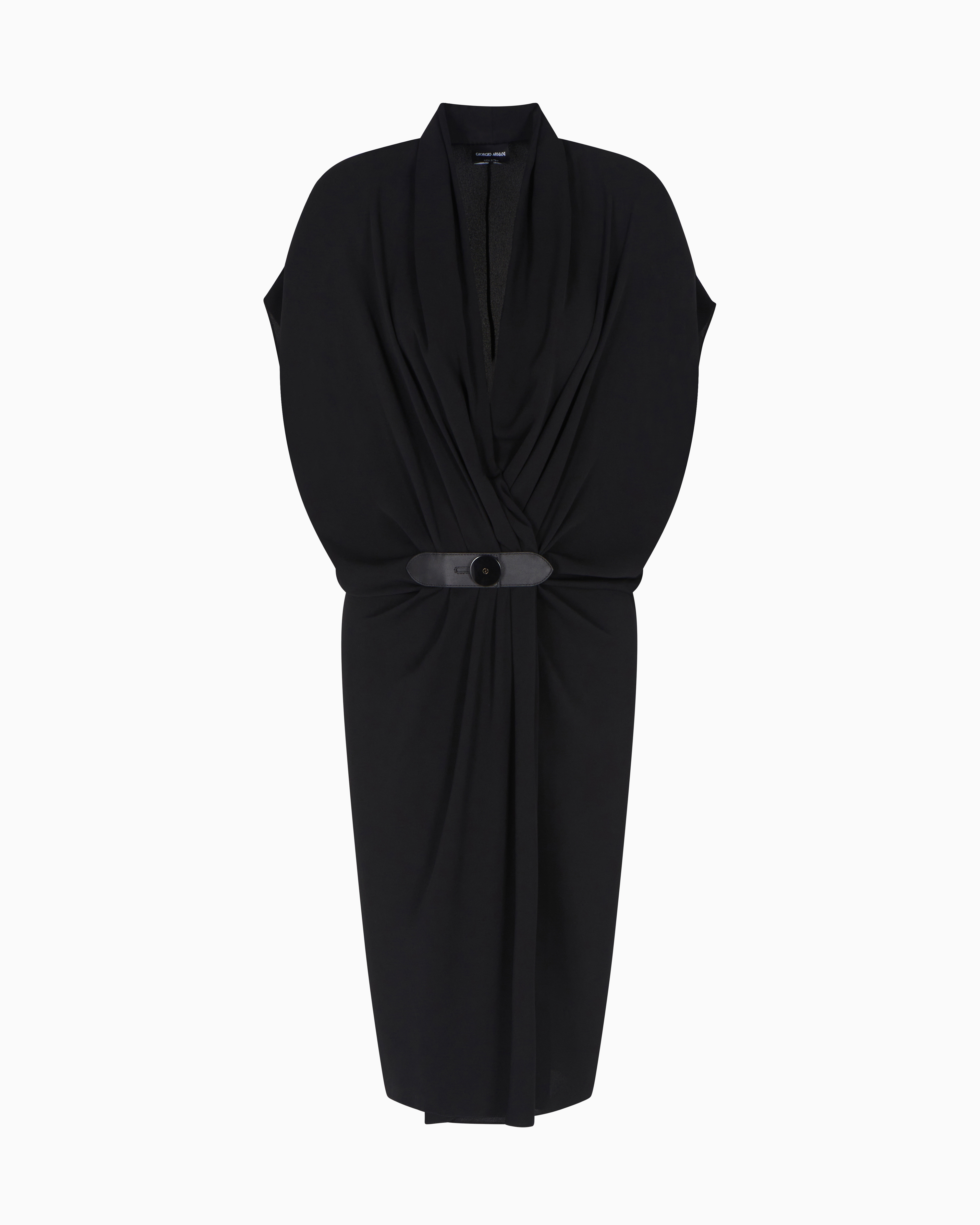 Giorgio Armani Silk Triple Georgette Midi Dress In Black