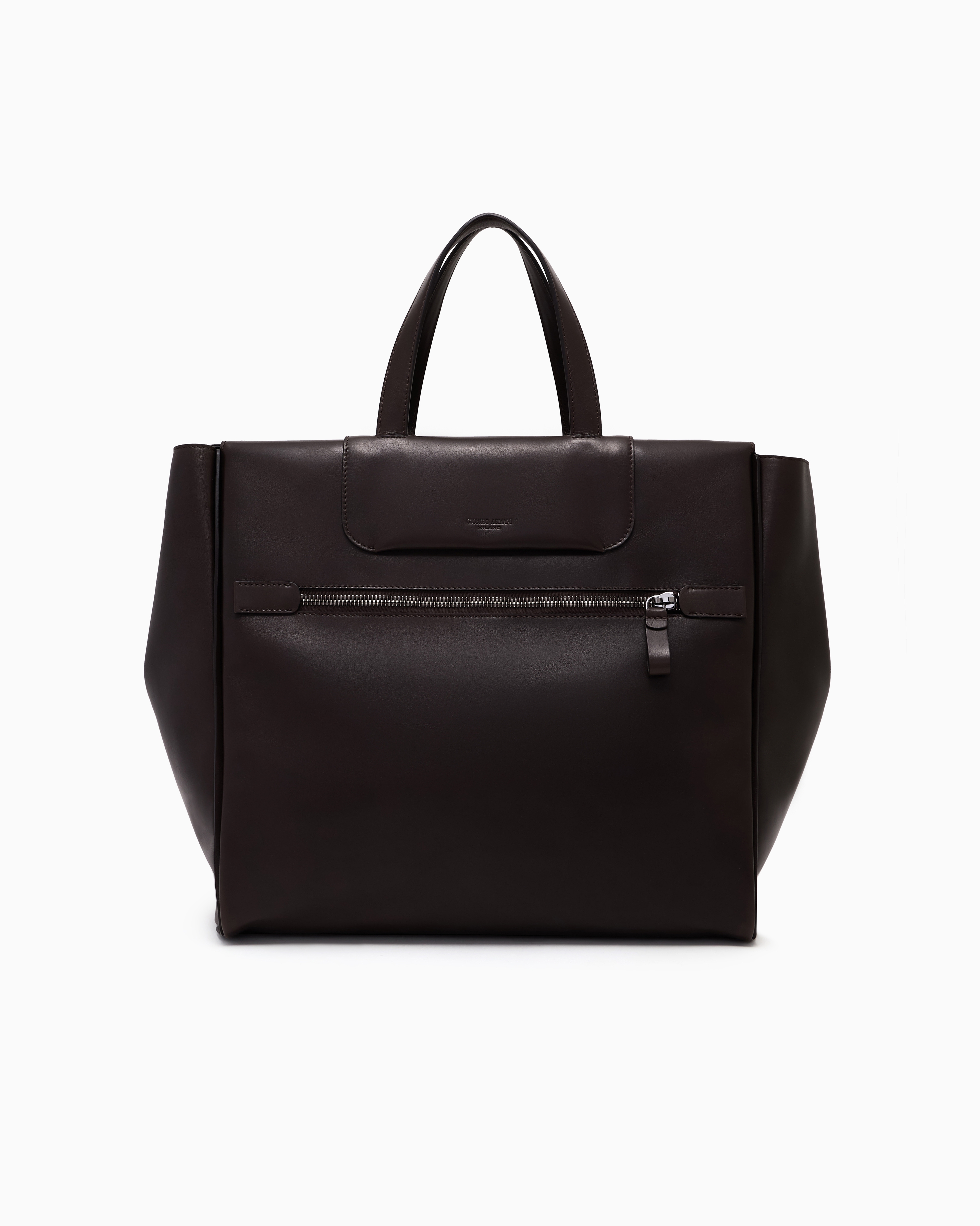 Giorgio Armani Calfskin Duffel Bag In Brown