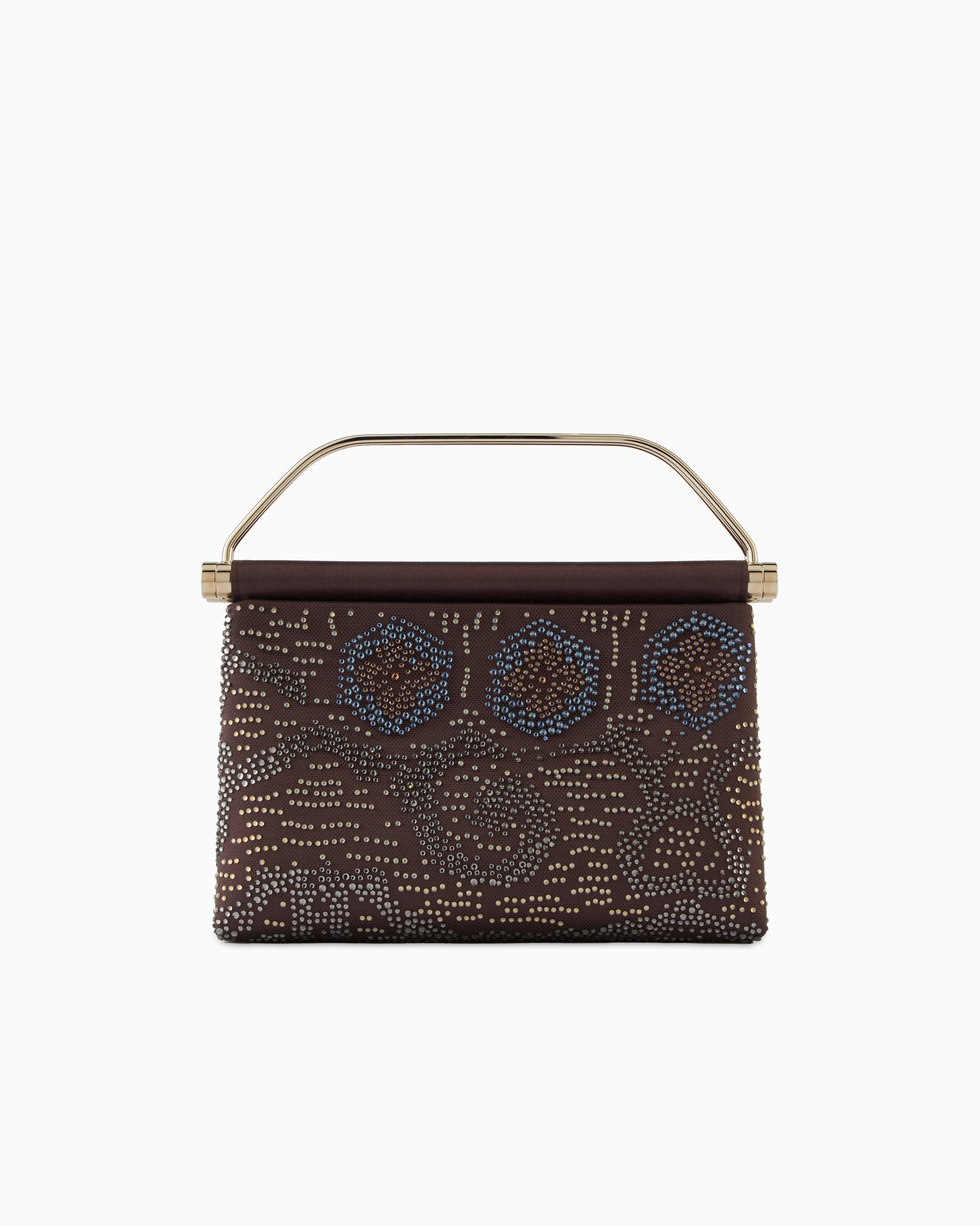 Giorgio Armani Small Satin And Rhinestone Handbag In Brown