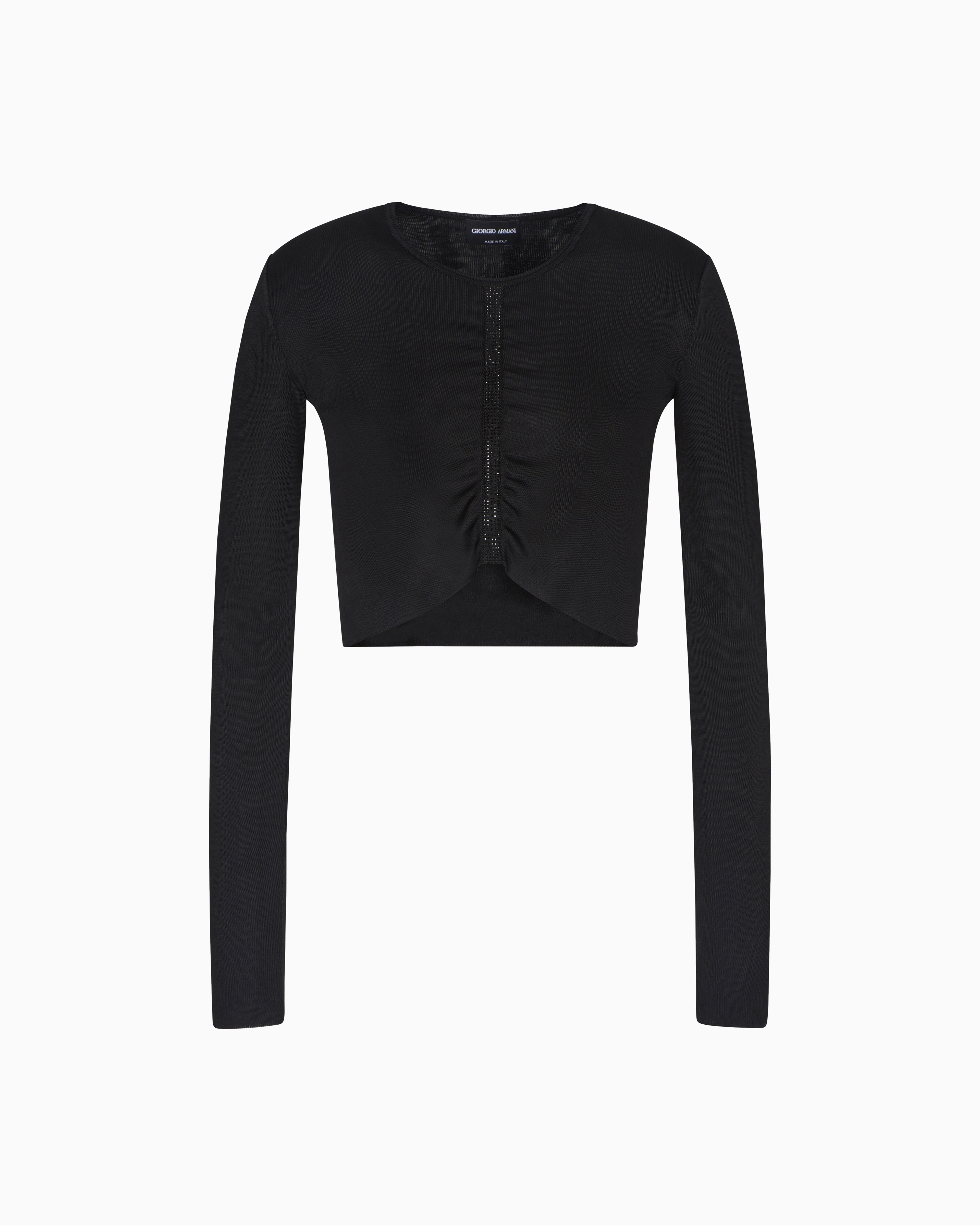 Giorgio Armani Embroidered Viscose Knit Short Jumper In Black