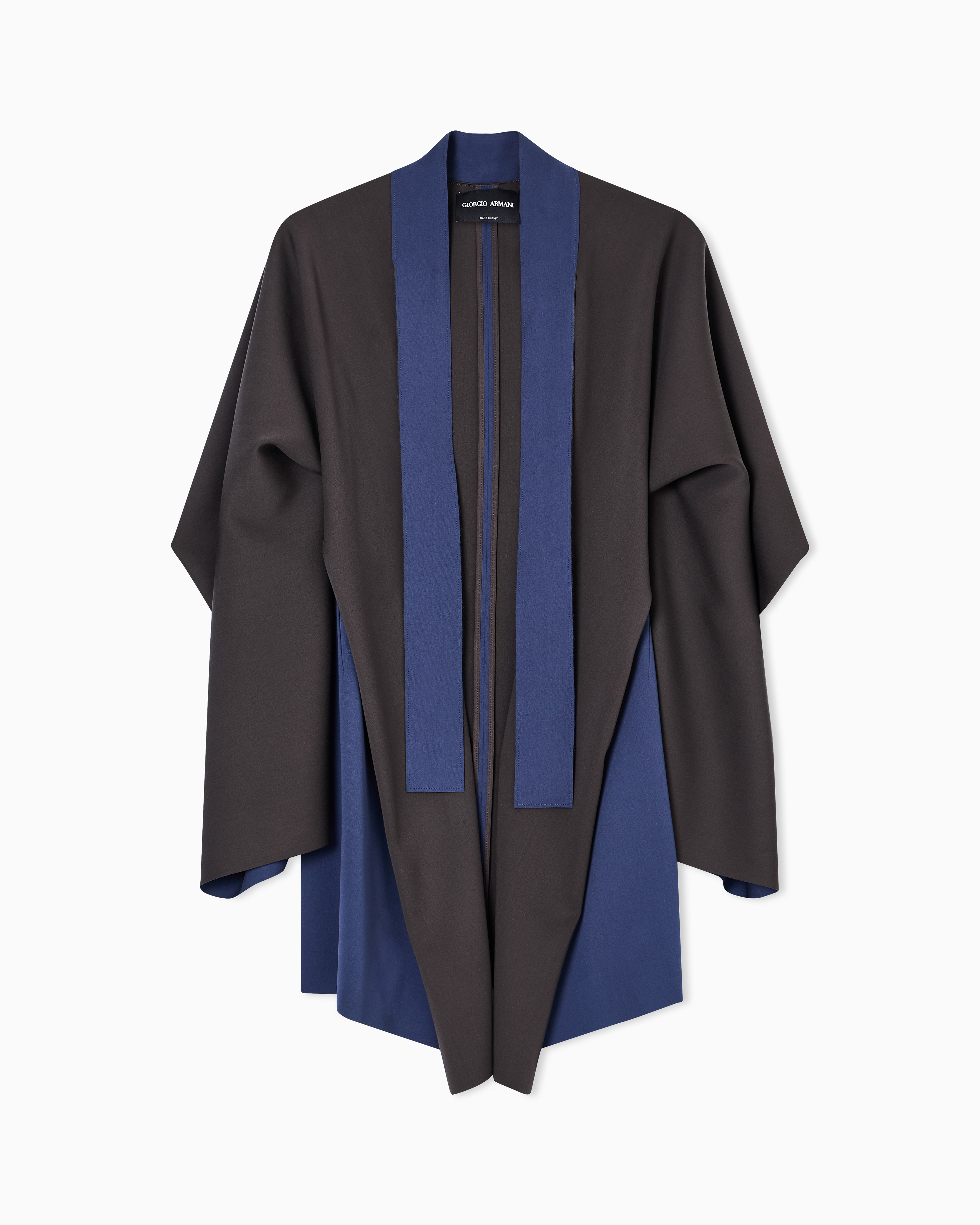 Giorgio Armani Silk Double Georgette Pea Coat In Blue