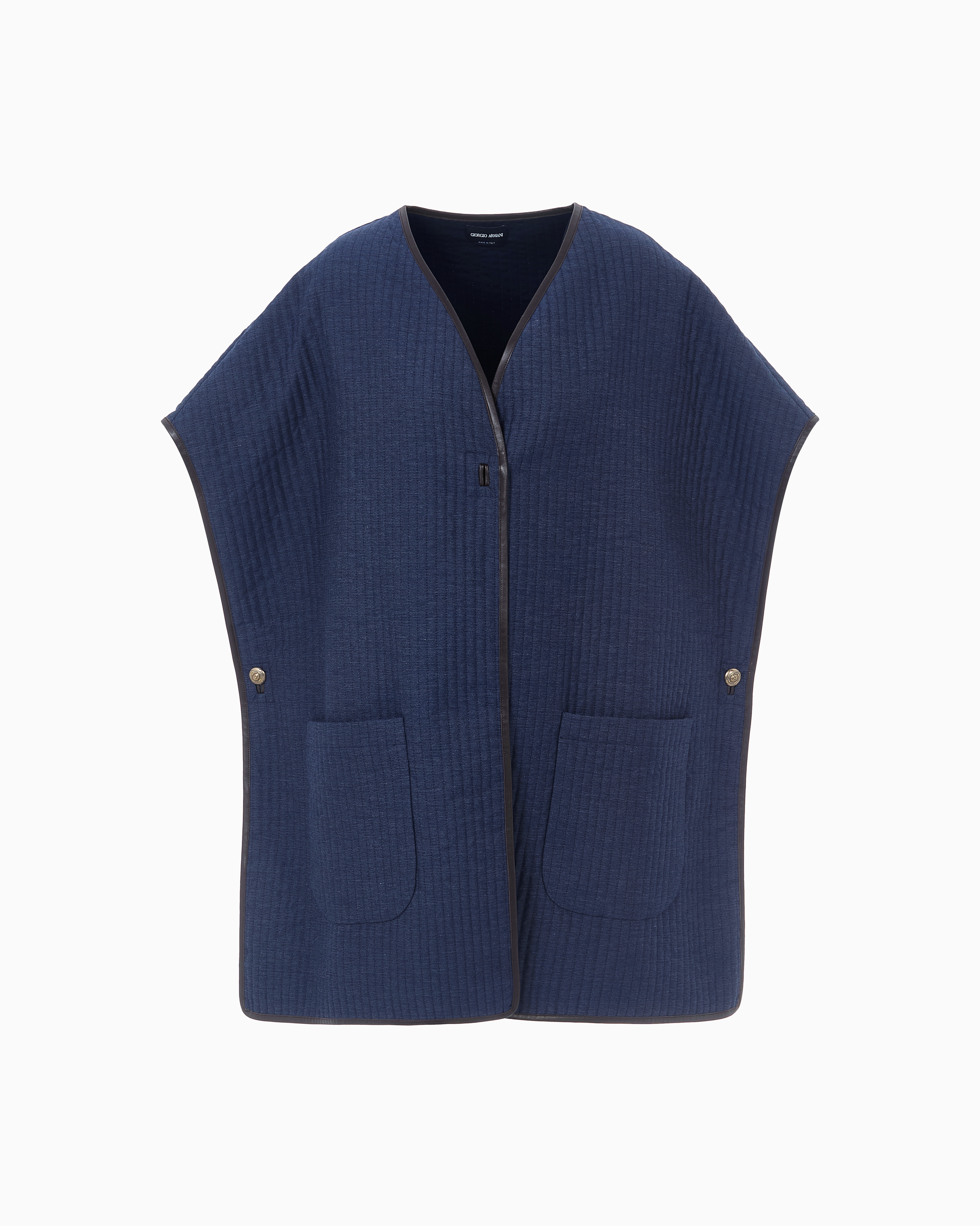 Giorgio Armani Viscose, Cotton And Silk Cape With Leather Details In Blue