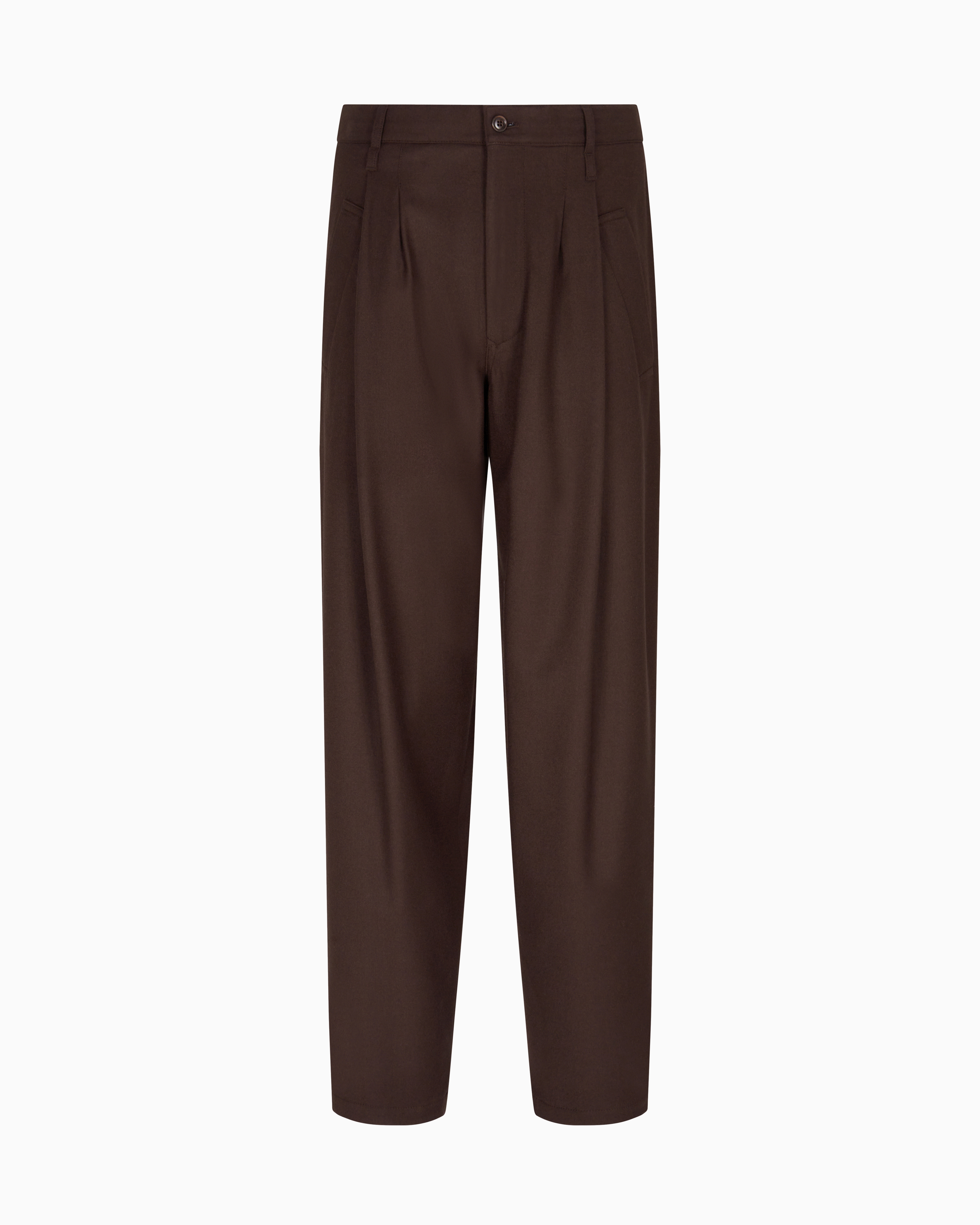 Giorgio Armani Official Store Single-pleat Lightweight Wool Cloth Trousers In Brown