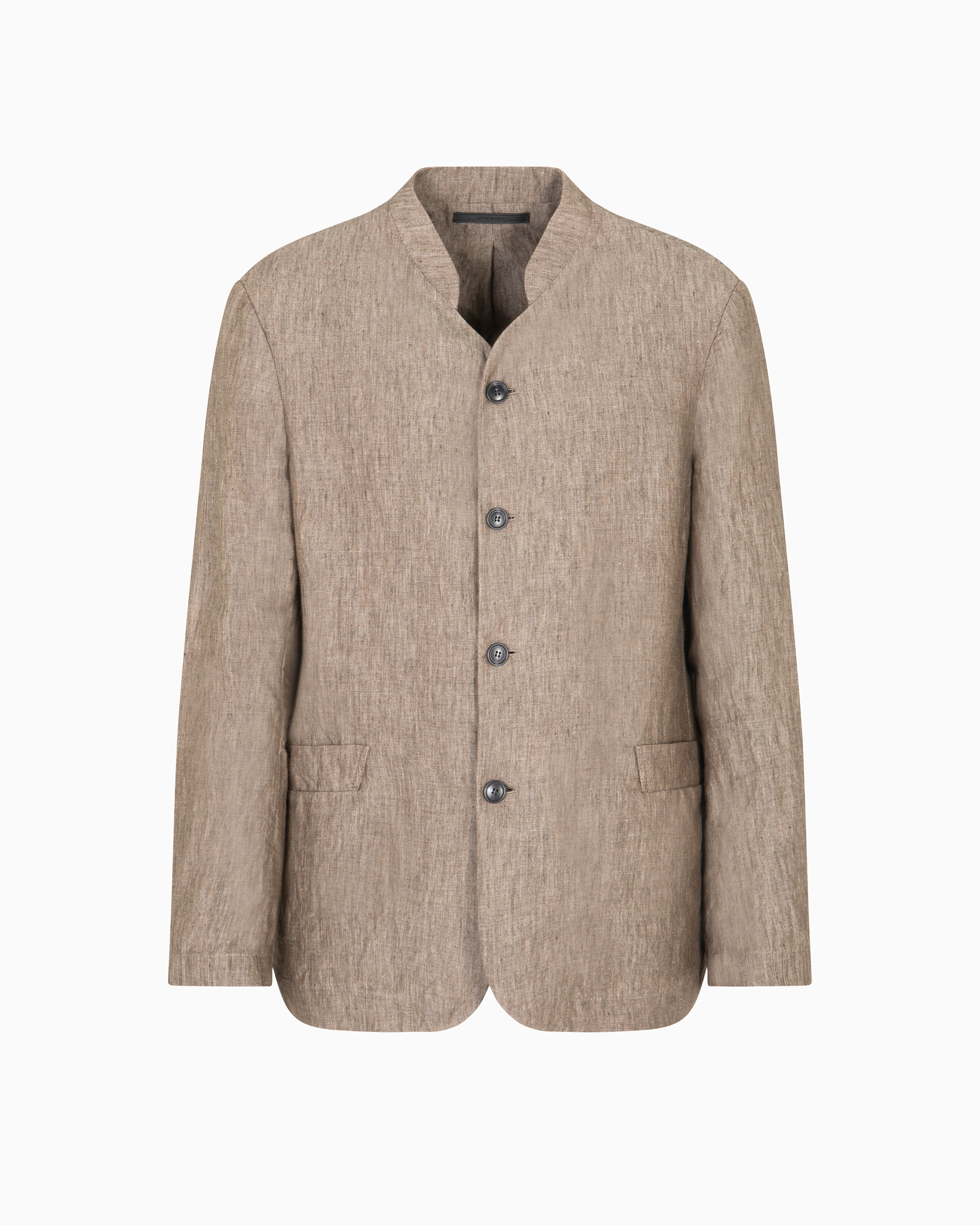Giorgio Armani Single-breasted Jacket In Faded Linen Chambray In Sand
