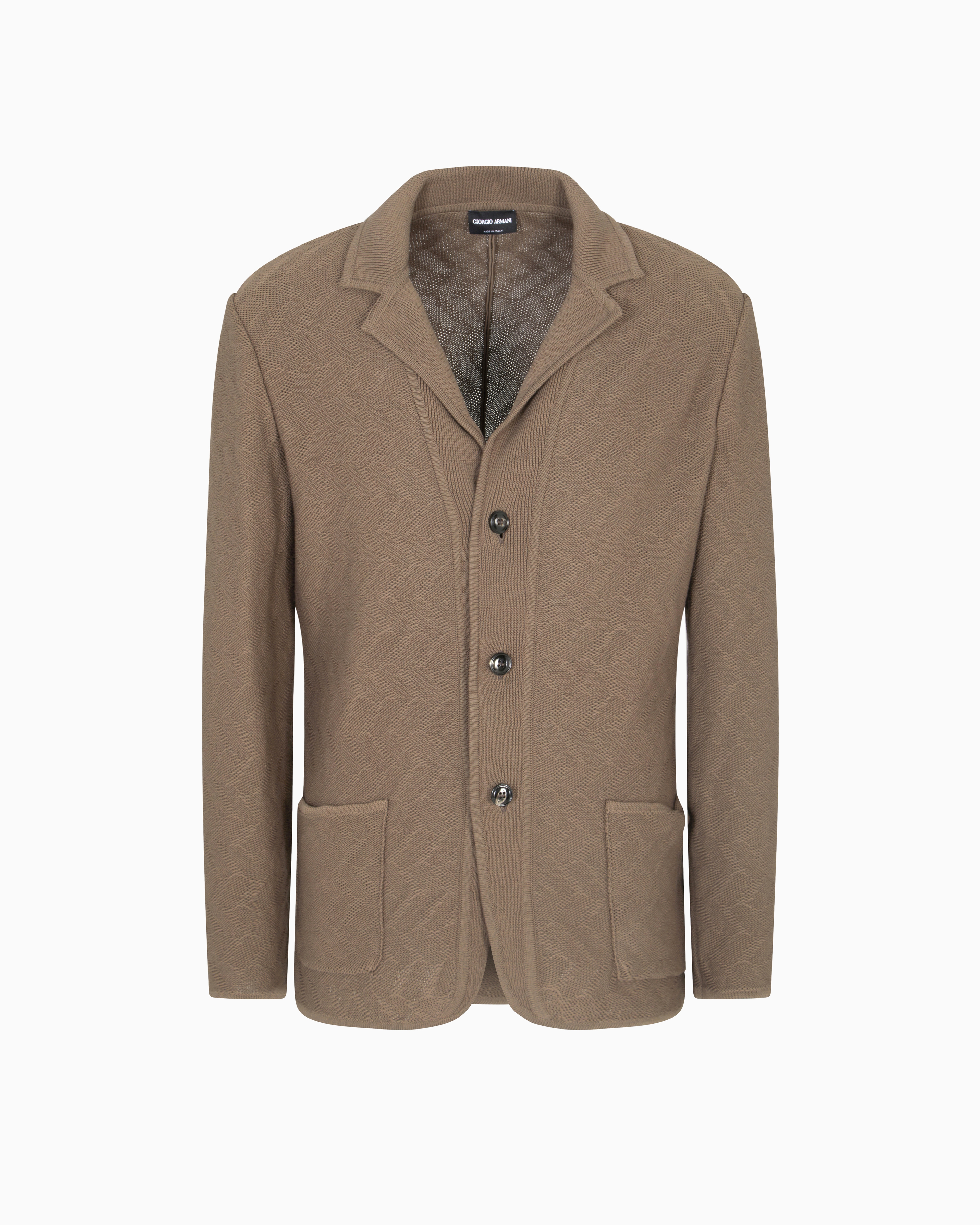 Giorgio Armani Single-breasted Jacket In A Jacquard Cotton Knit In Brown