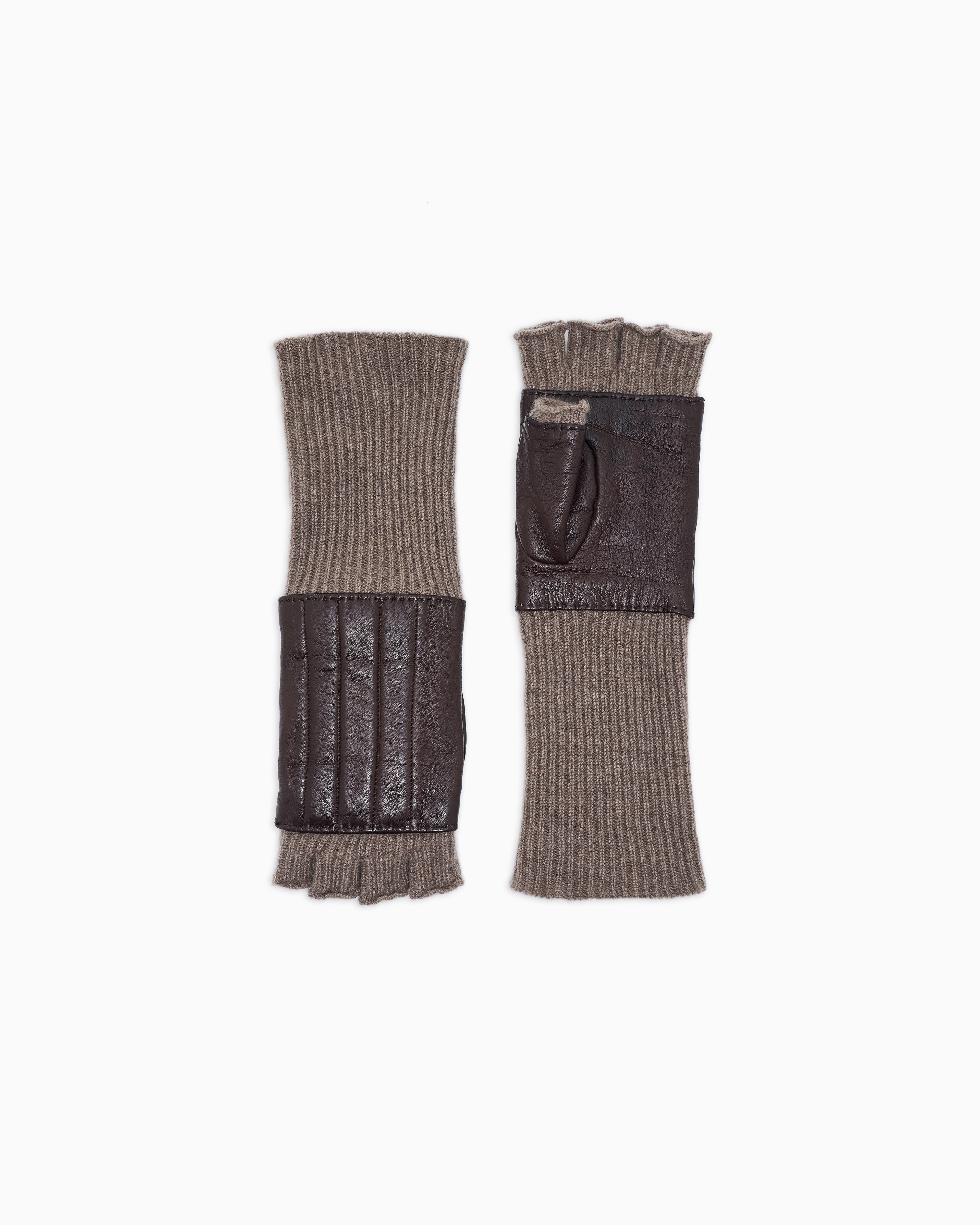 Giorgio Armani Cashmere And Nappa Leather Gloves In Brown