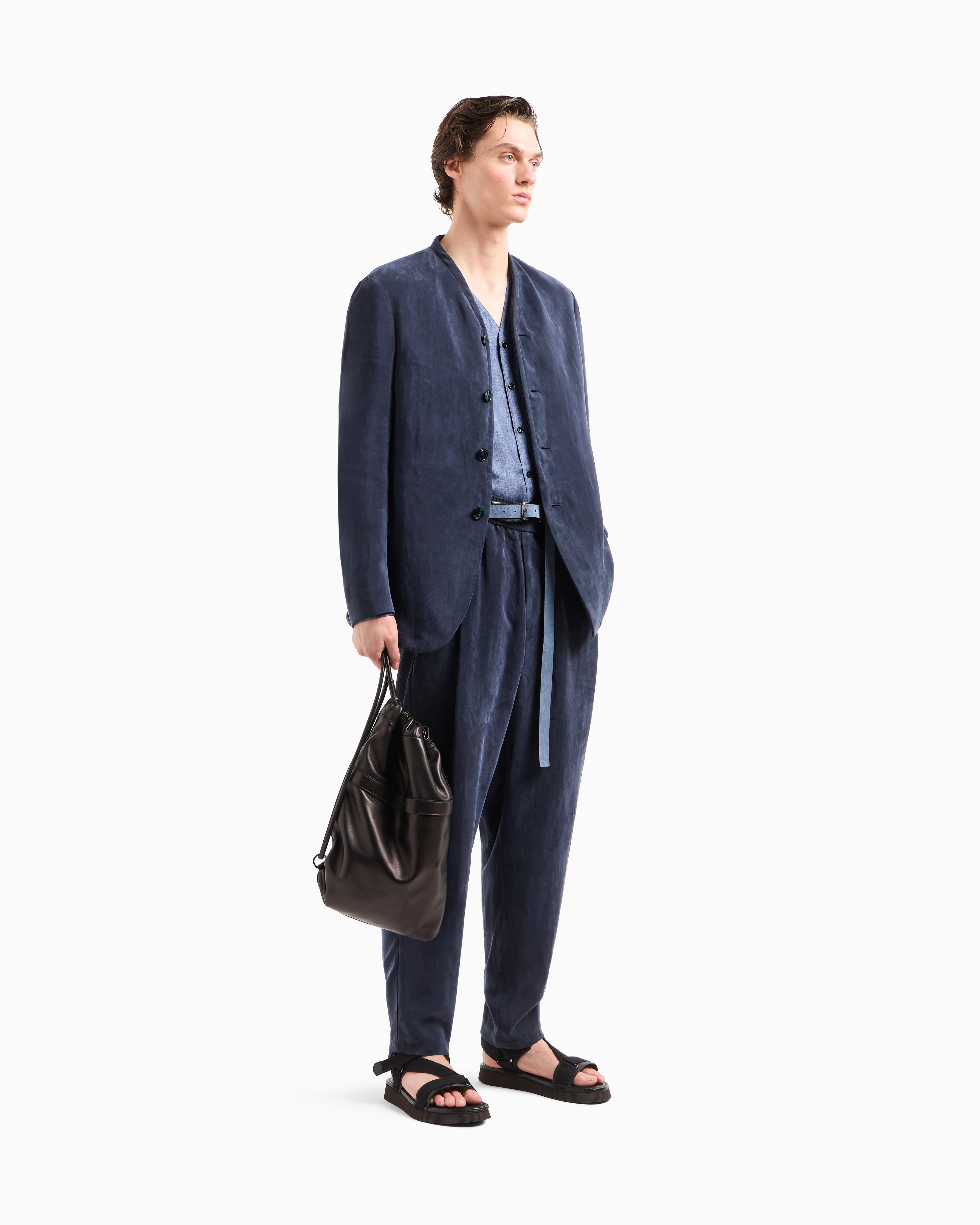 Giorgio Armani Shirt In Printed Silk Twill In Blue