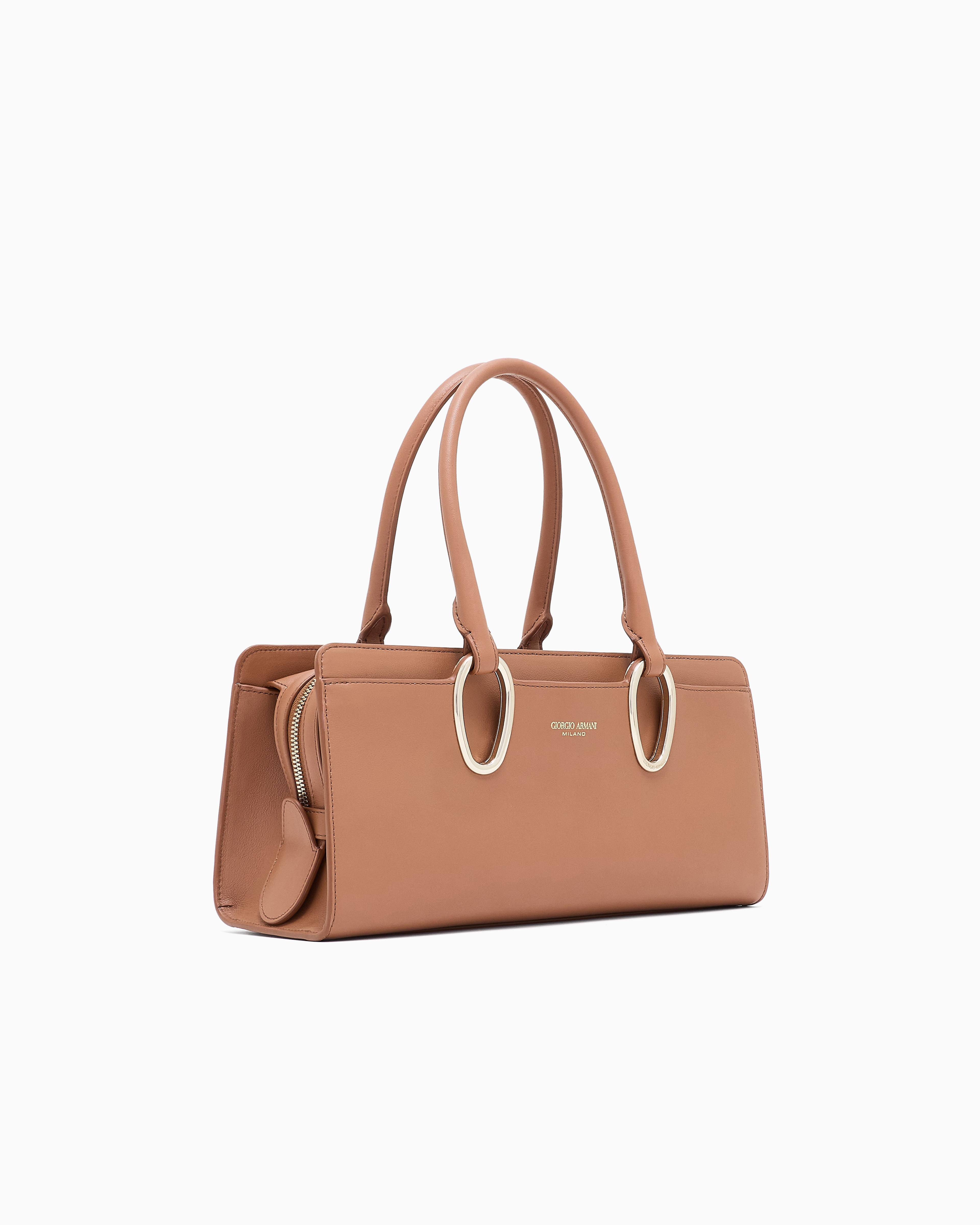Giorgio Armani Leather Bauletto Bag In Brown