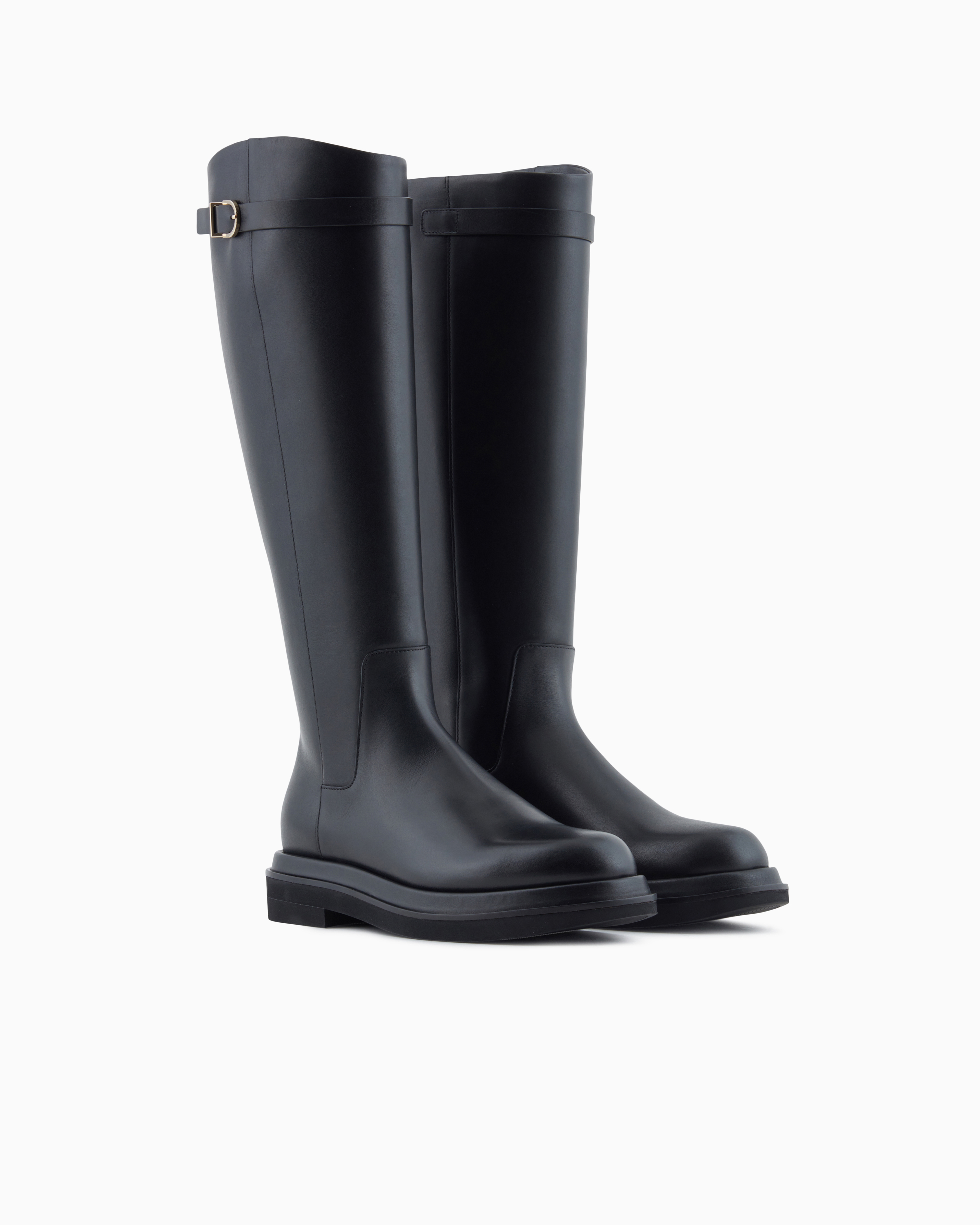 Giorgio Armani Smooth Leather High Boots In Black