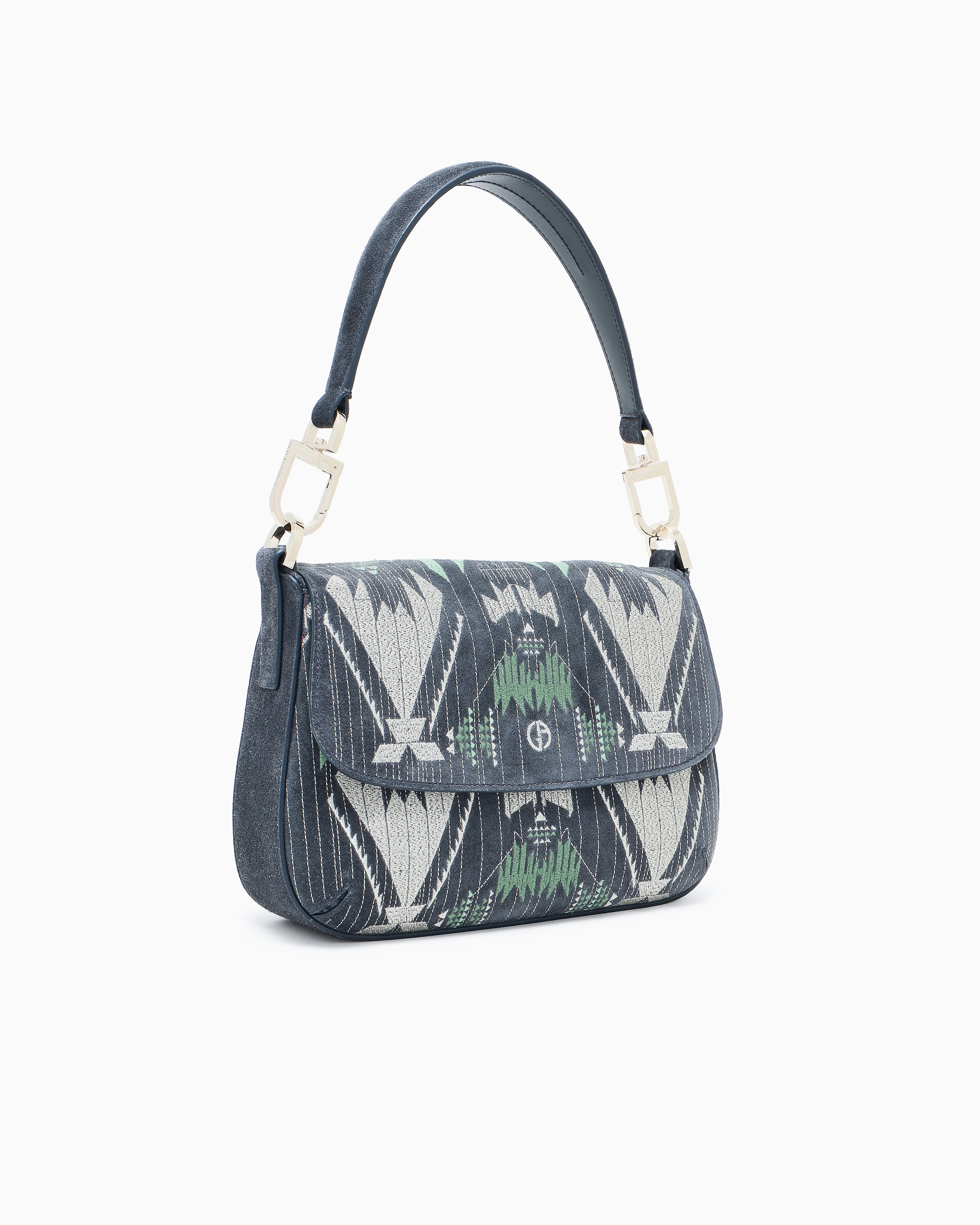 Giorgio Armani Small La Prima Soft Embroidered Suede Bag In Gray