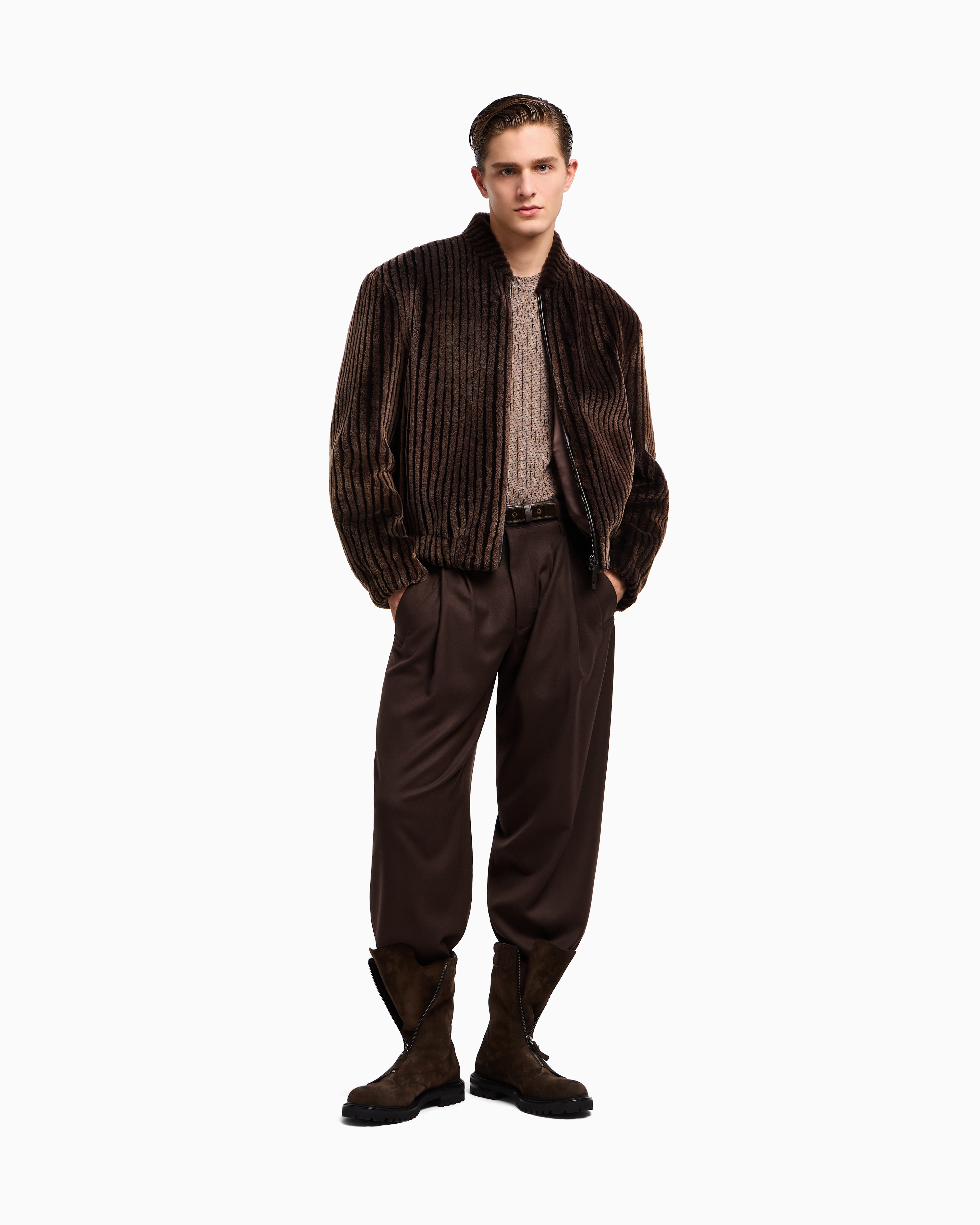 Giorgio Armani Official Store Single-pleat Lightweight Wool Cloth Trousers In Brown