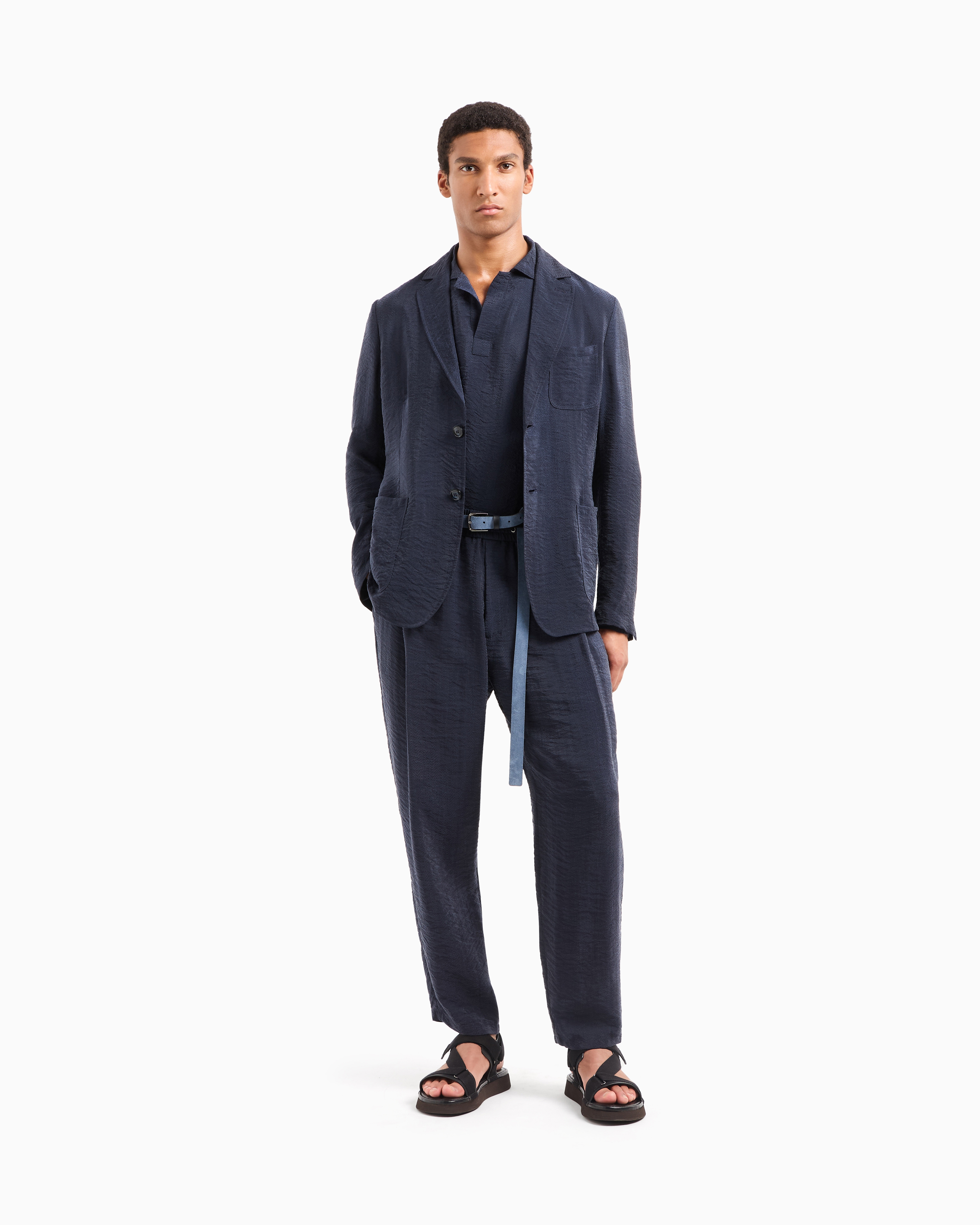 Giorgio Armani Single-breasted Jacket In Jacquard Cupro In Blue
