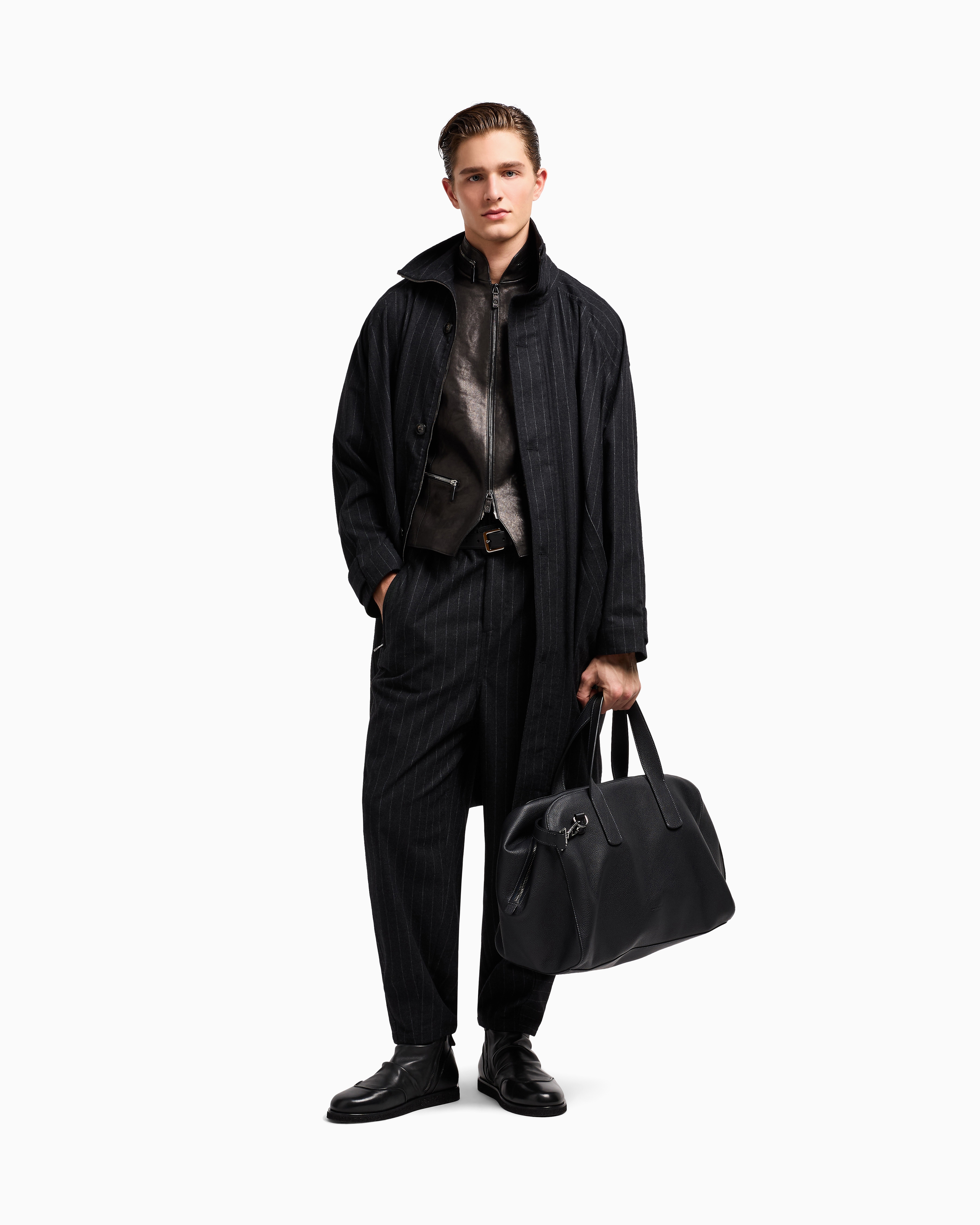 コート カシミア／ウール混紡 ピンストライプ | Giorgio Armani